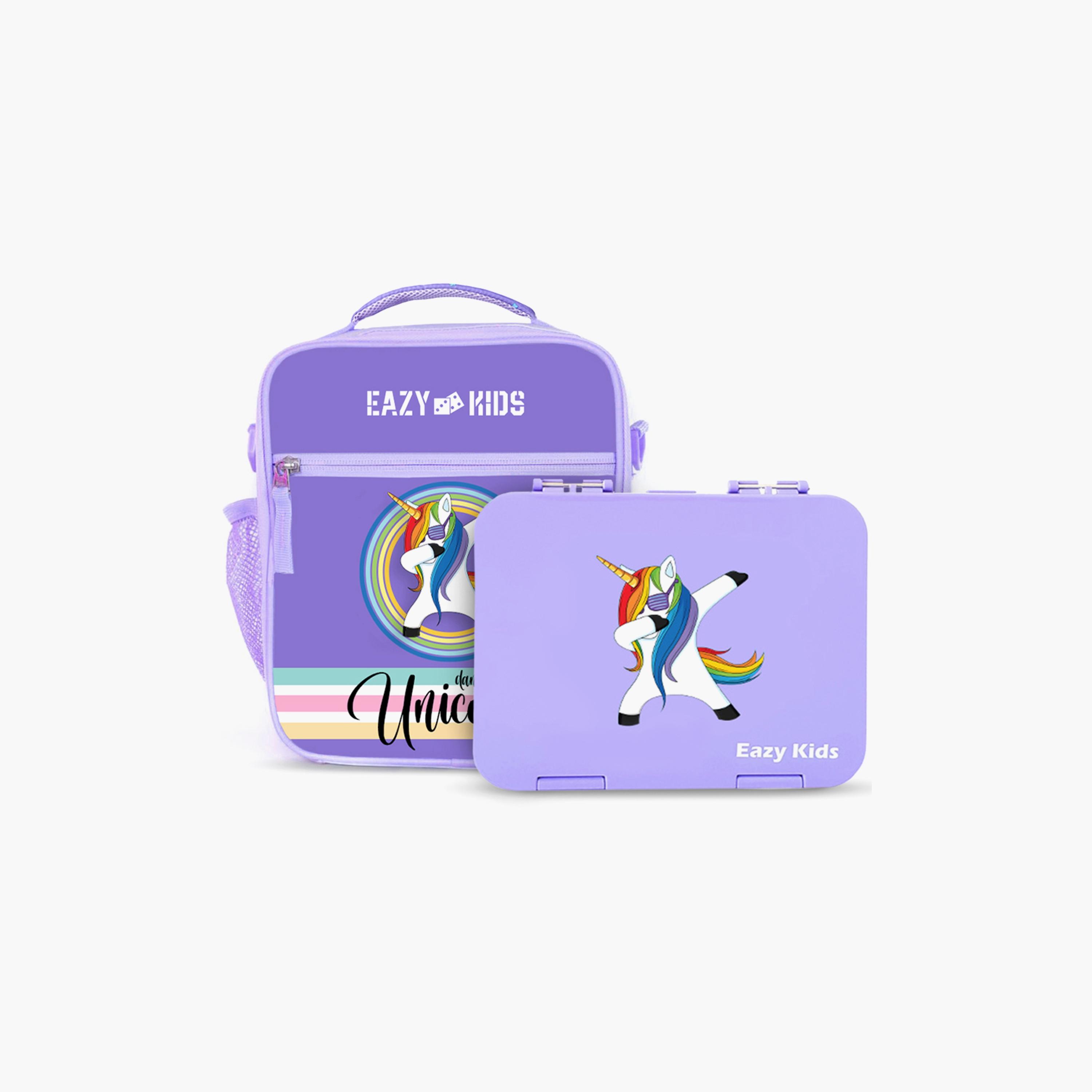 Eazy Kids Bento Boxes Wt Insulated Lunch Bag Combo- Unicorn Purple-school-lunchessentials-lunchboxes-image-1