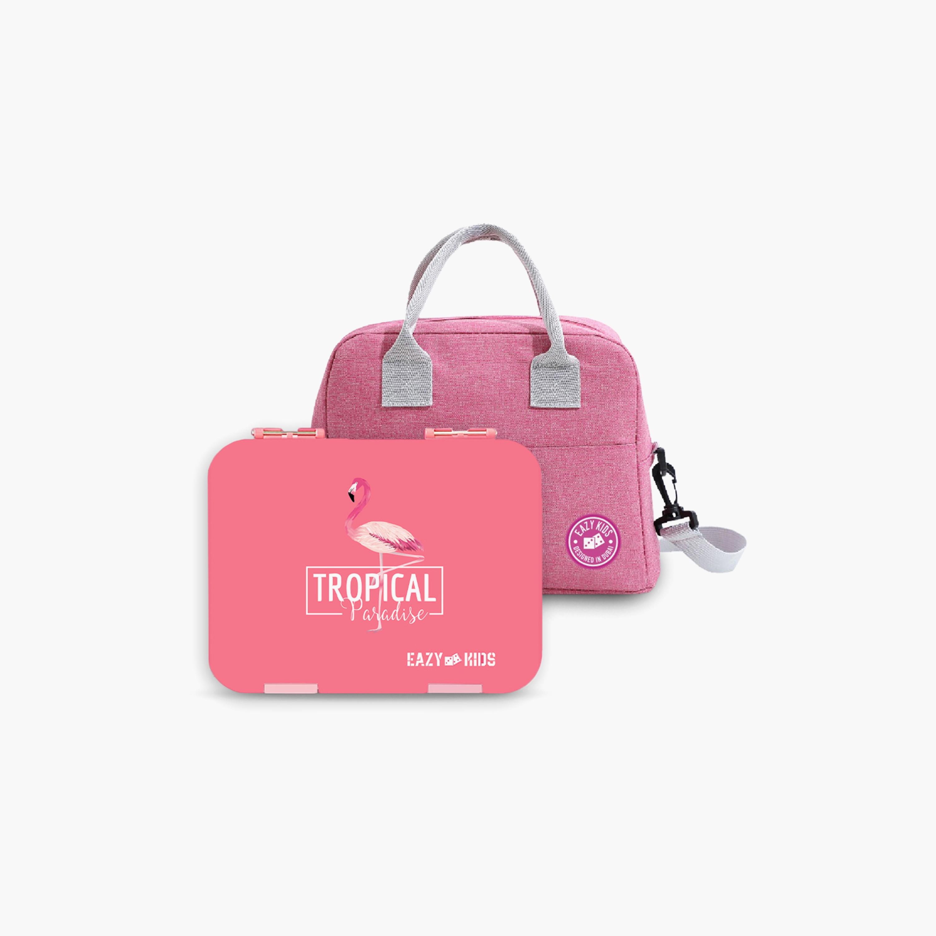 مجموعة علب بينتو من إيزي كيدز مع حقيبة غداء معزولة - وردي إستوائي-school-lunchessentials-lunchboxes-image-1