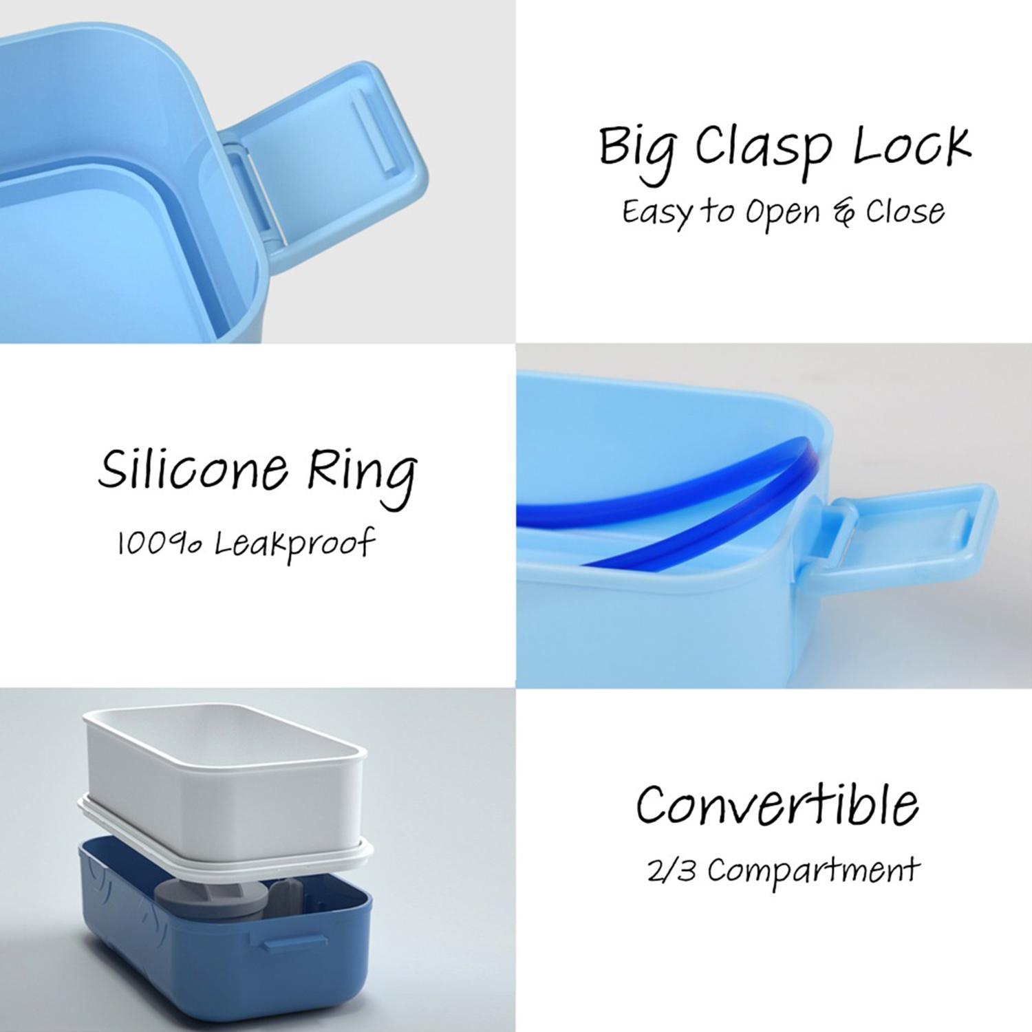 Eazy Kids Double Decker Tic-Tac-Toe Bento Lunch Box with Splitter Sauce Box and Spoon -Blue-school-lunchessentials-lunchboxes-image-4