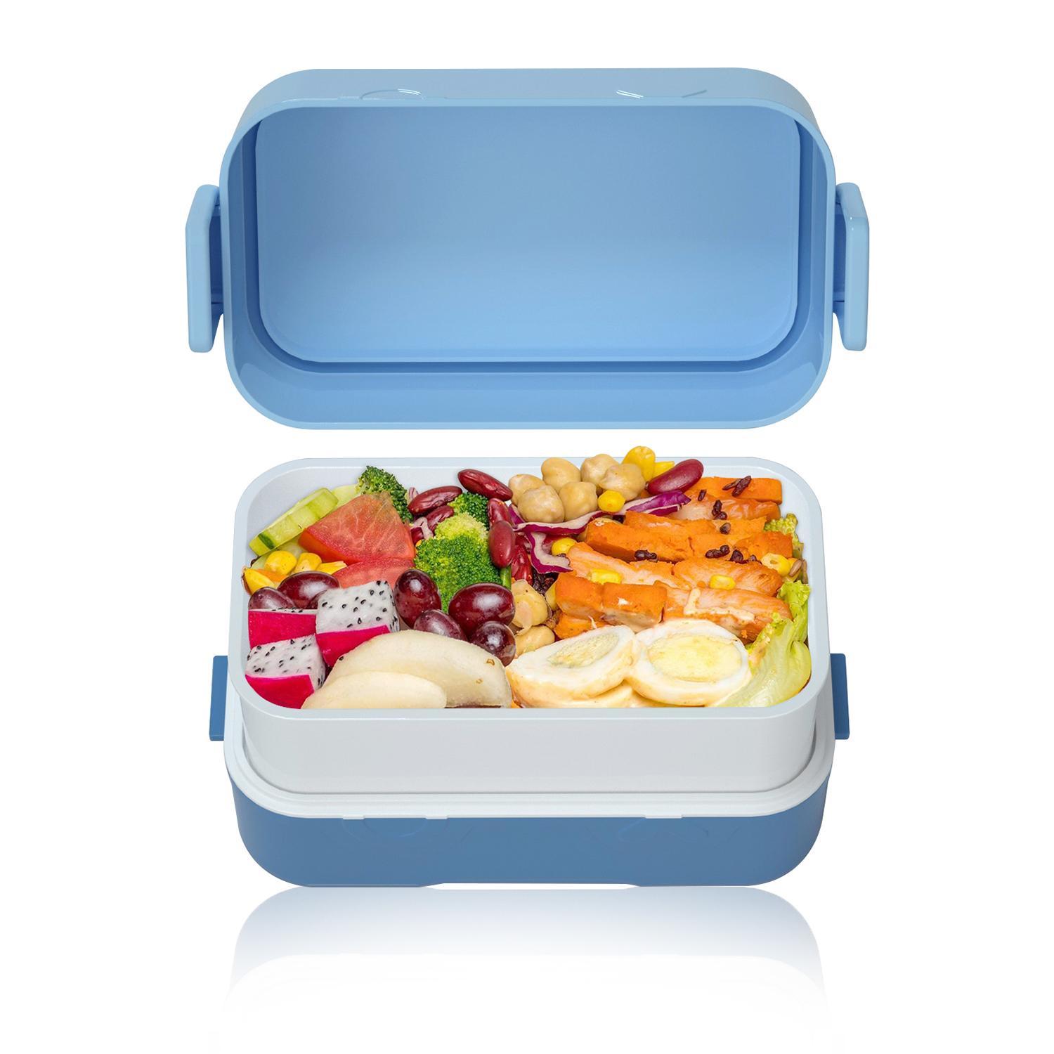 Eazy Kids Double Decker Tic-Tac-Toe Bento Lunch Box with Splitter Sauce Box and Spoon -Blue-school-lunchessentials-lunchboxes-image-5