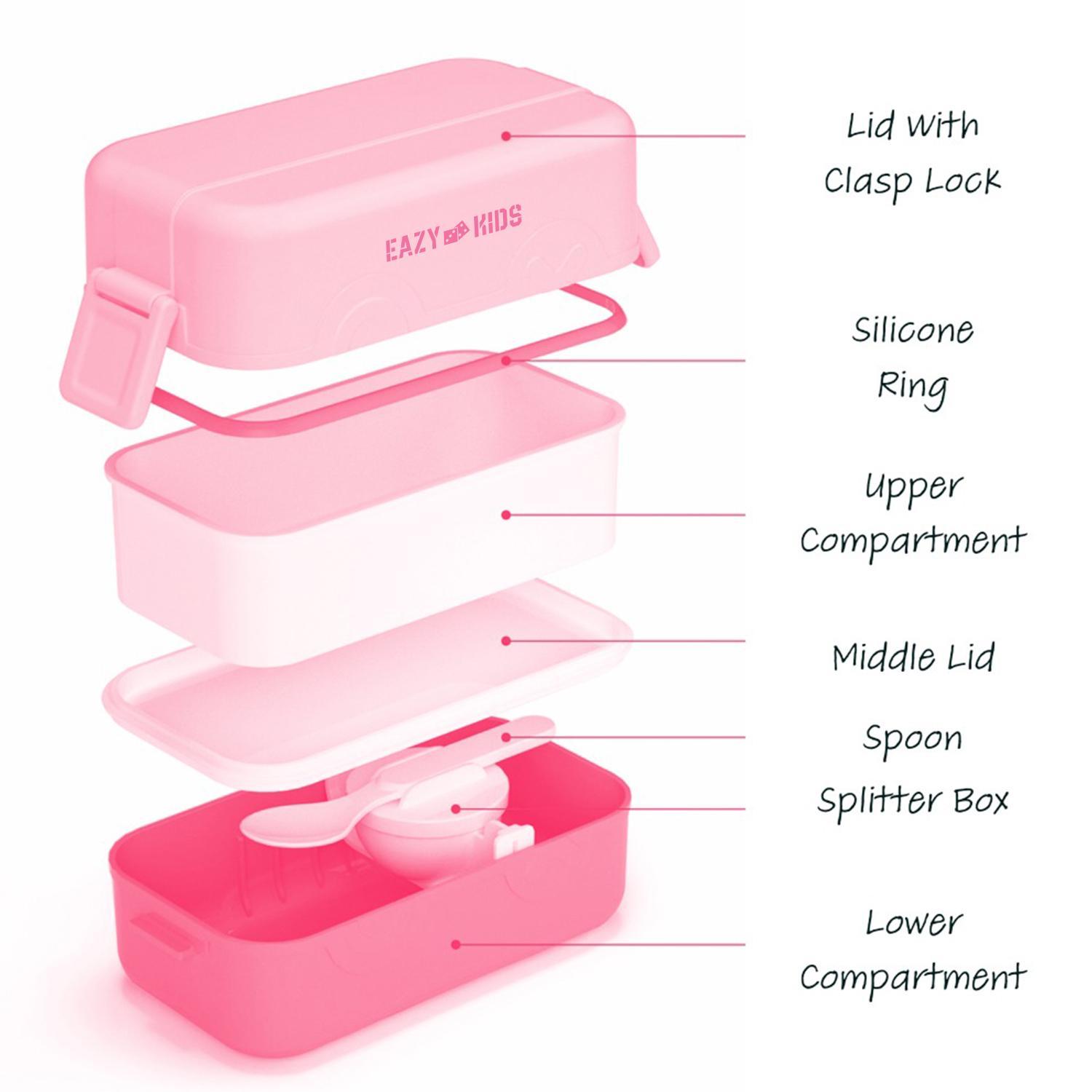 Eazy Kids Double Decker Tic-Tac-Toe Bento Lunch Box - Pink-school-lunchessentials-lunchboxes-image-2