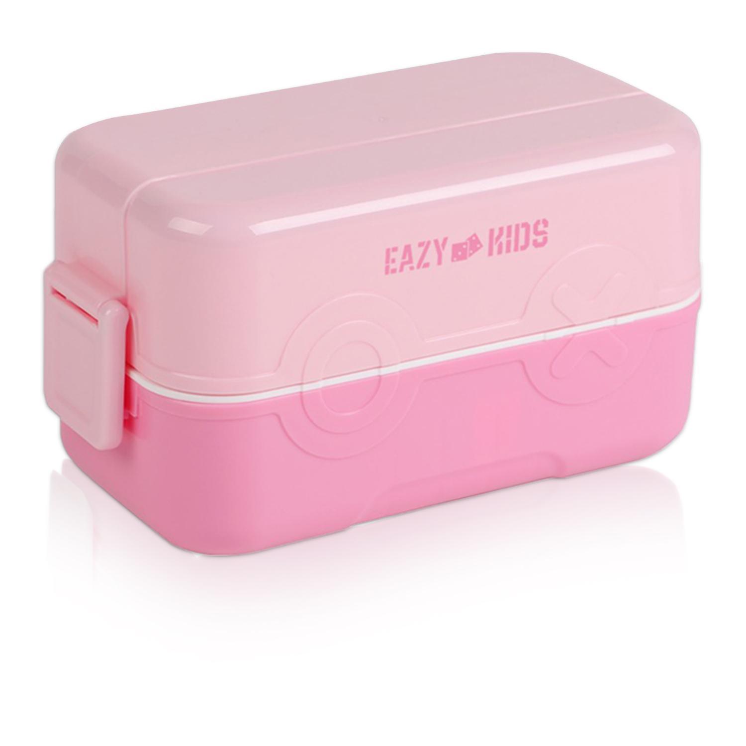Eazy Kids Double Decker Tic-Tac-Toe Bento Lunch Box - Pink-school-lunchessentials-lunchboxes-image-3