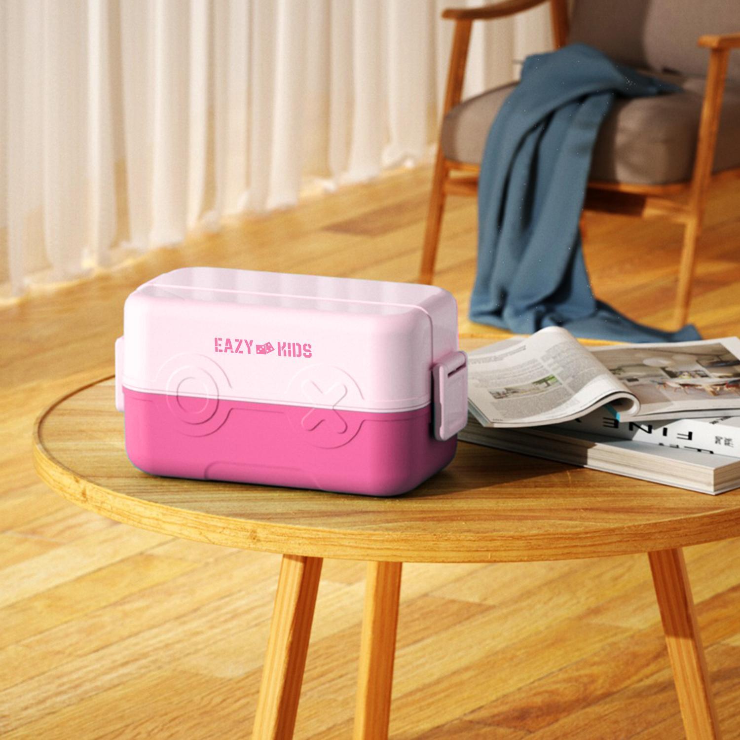Eazy Kids Double Decker Tic-Tac-Toe Bento Lunch Box - Pink-school-lunchessentials-lunchboxes-image-6