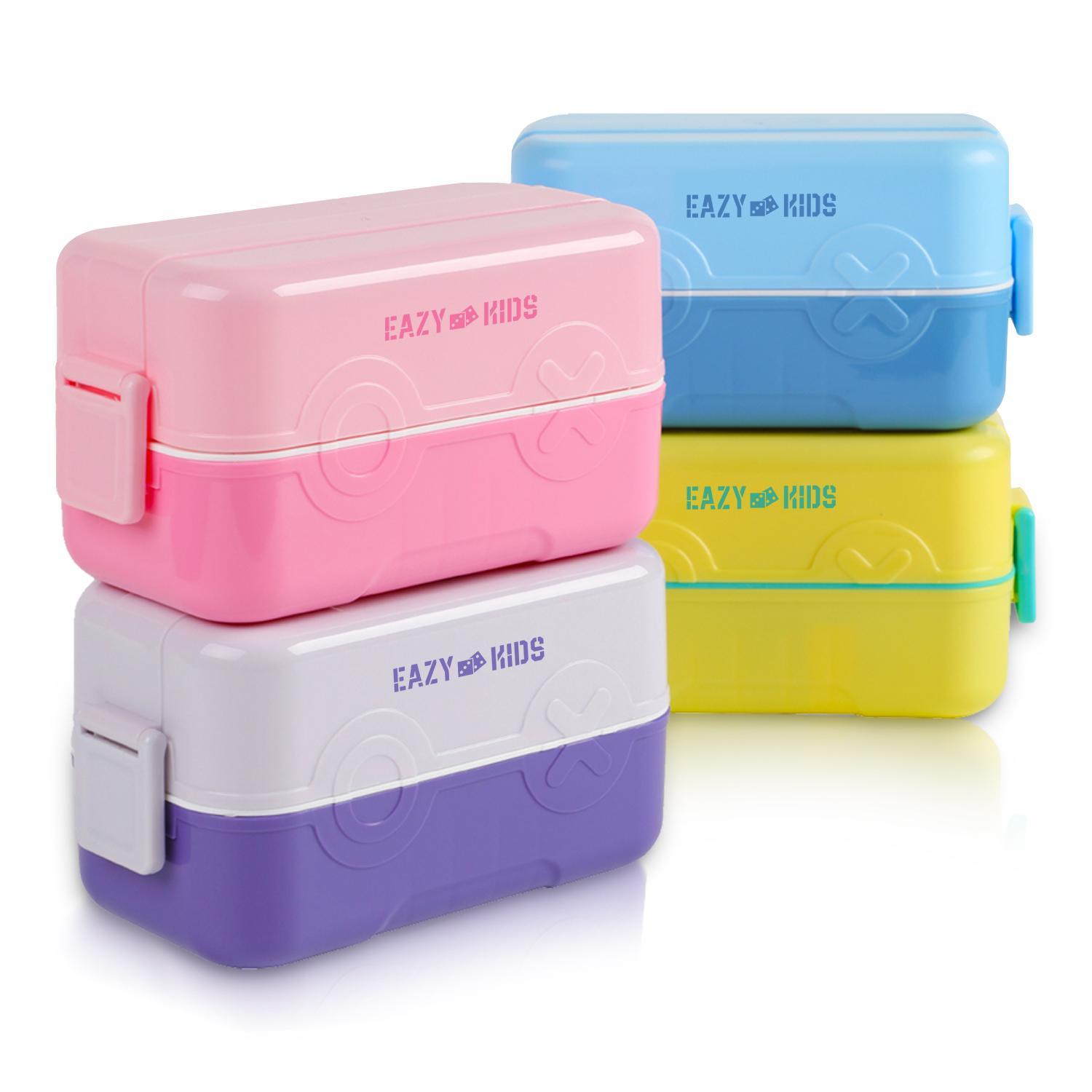 Eazy Kids Double Decker Tic-Tac-Toe Bento Lunch Box - Pink-school-lunchessentials-lunchboxes-image-9