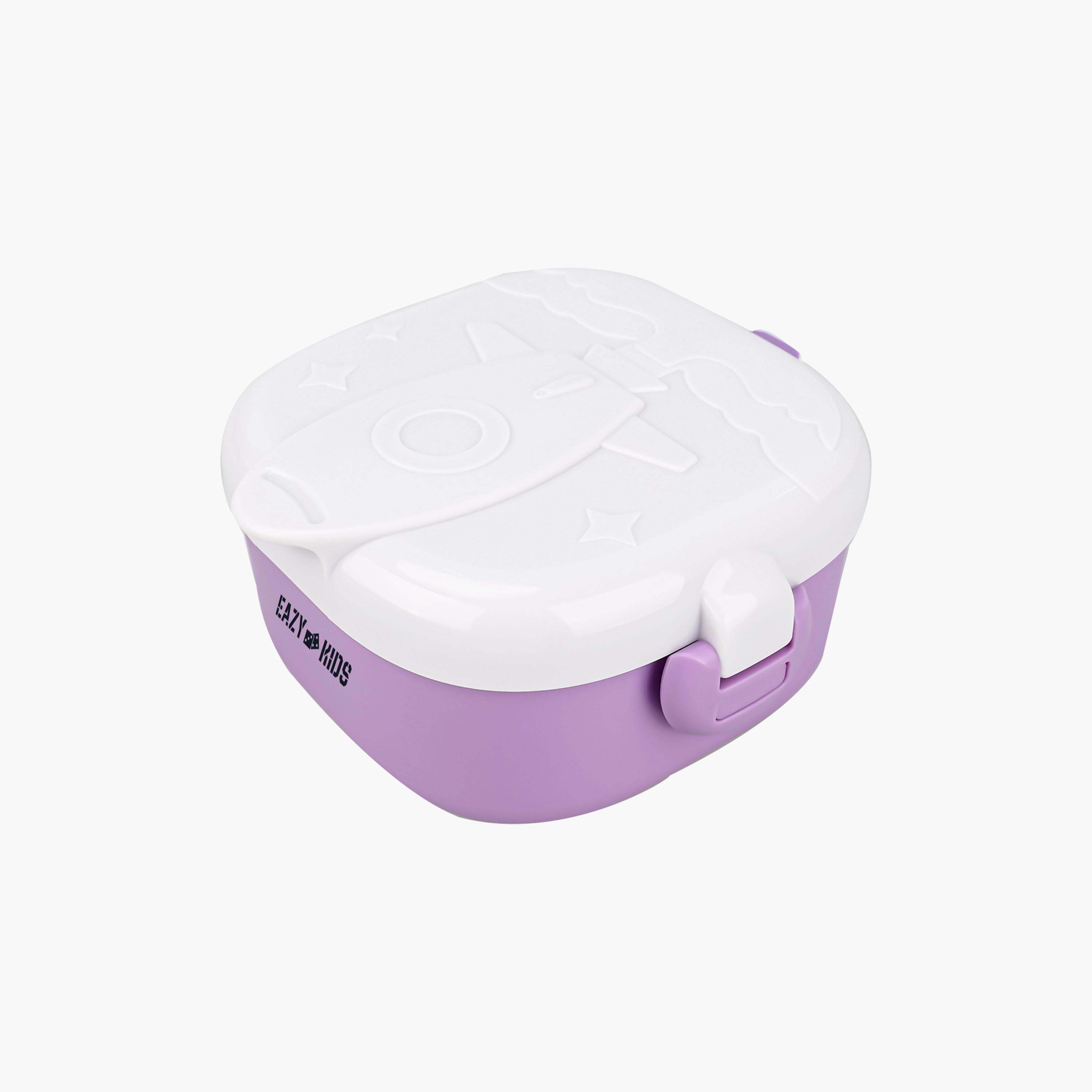 Eazy Kids Rocket Lunch Box Meal Set W/ Bowl, Scissor And Spoon - Purple (600 ML)-school-lunchessentials-lunchboxes-image-1