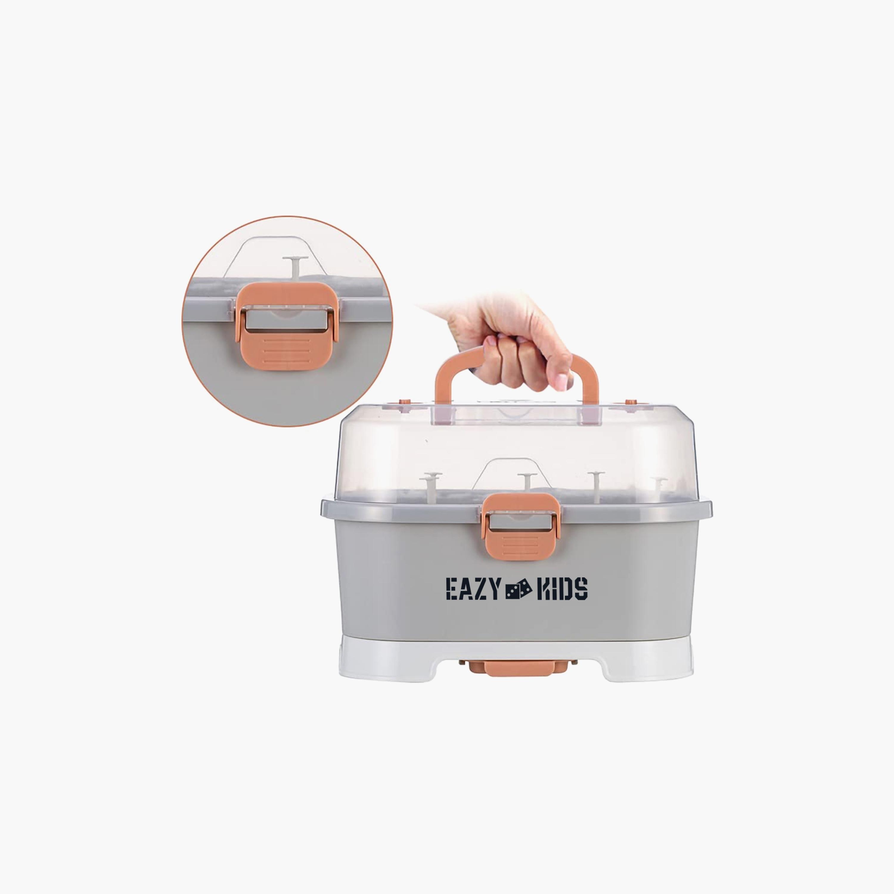 Eazy Kids Baby Bottle Drying Rack Storage Box, 9 Peg - Grey-school-lunchessentials-lunchboxes-image-2