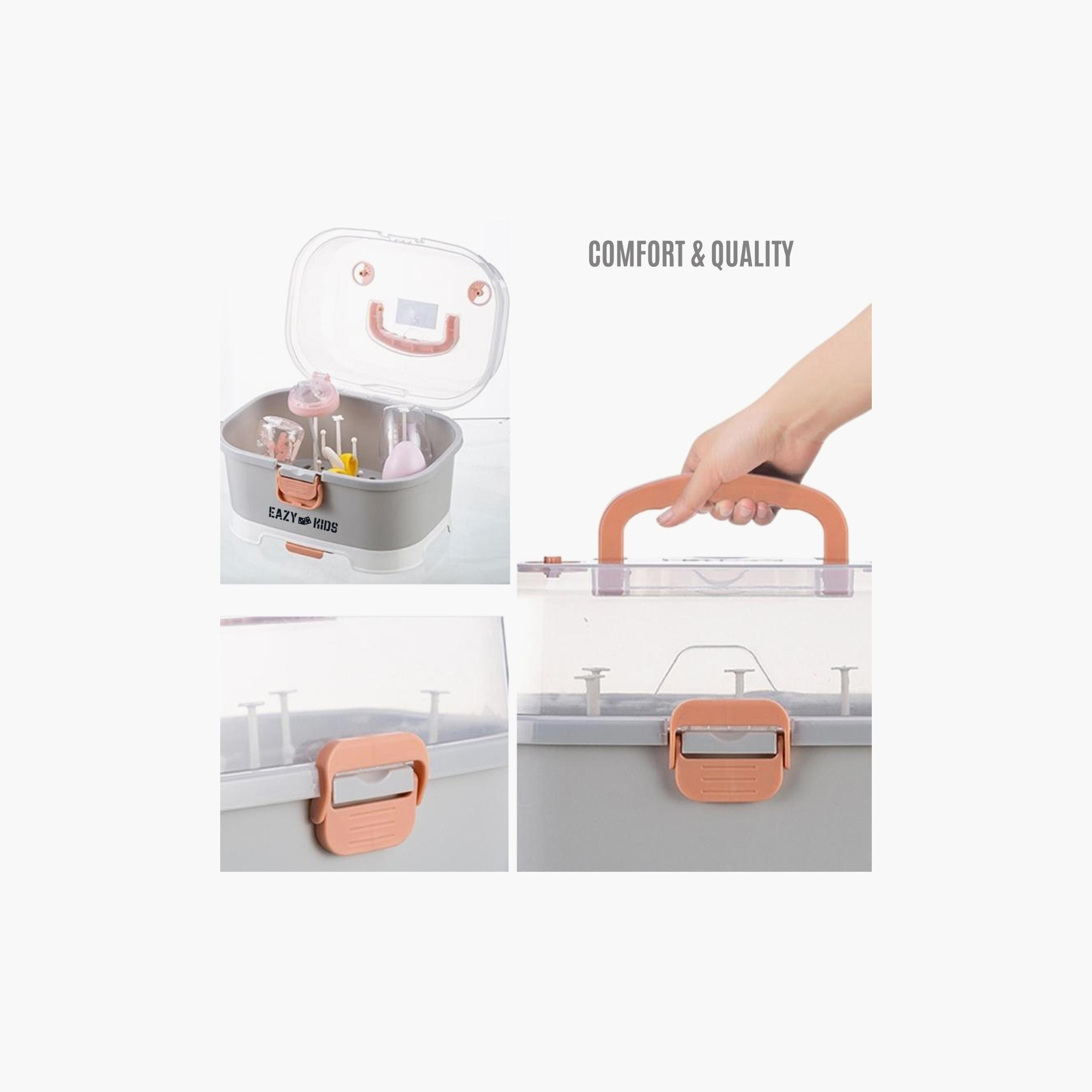 Eazy Kids Baby Bottle Drying Rack Storage Box, 9 Peg - Grey-school-lunchessentials-lunchboxes-image-3