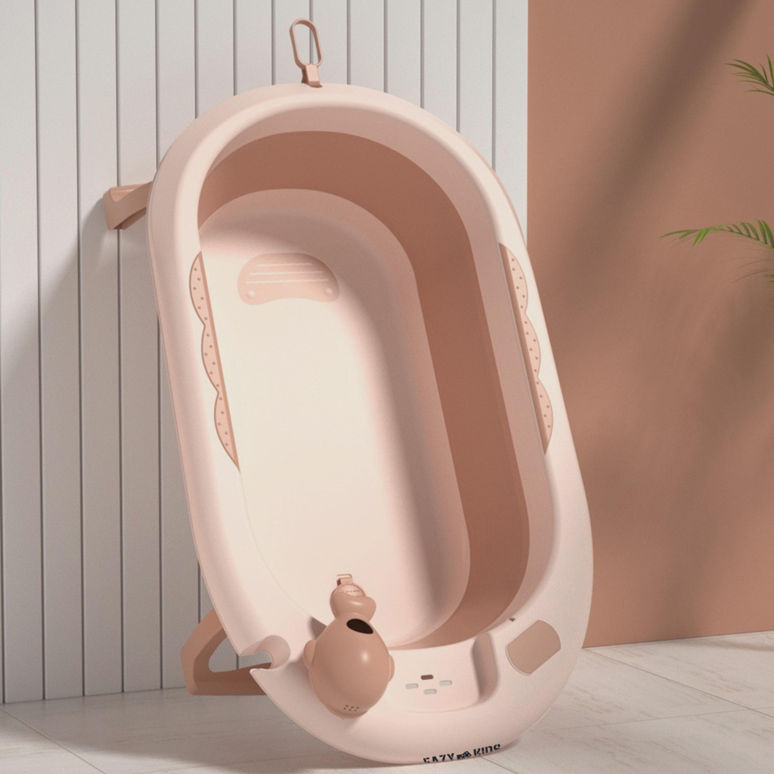 Eazy Kids Temperature Controlled Foldable Bathtub W/ Intelligent Temperature Monitoring Thermometer And Baby Head Shampoo Wash Rinse Mug - Orange-baby-bathandcare-bathtubs-image-3