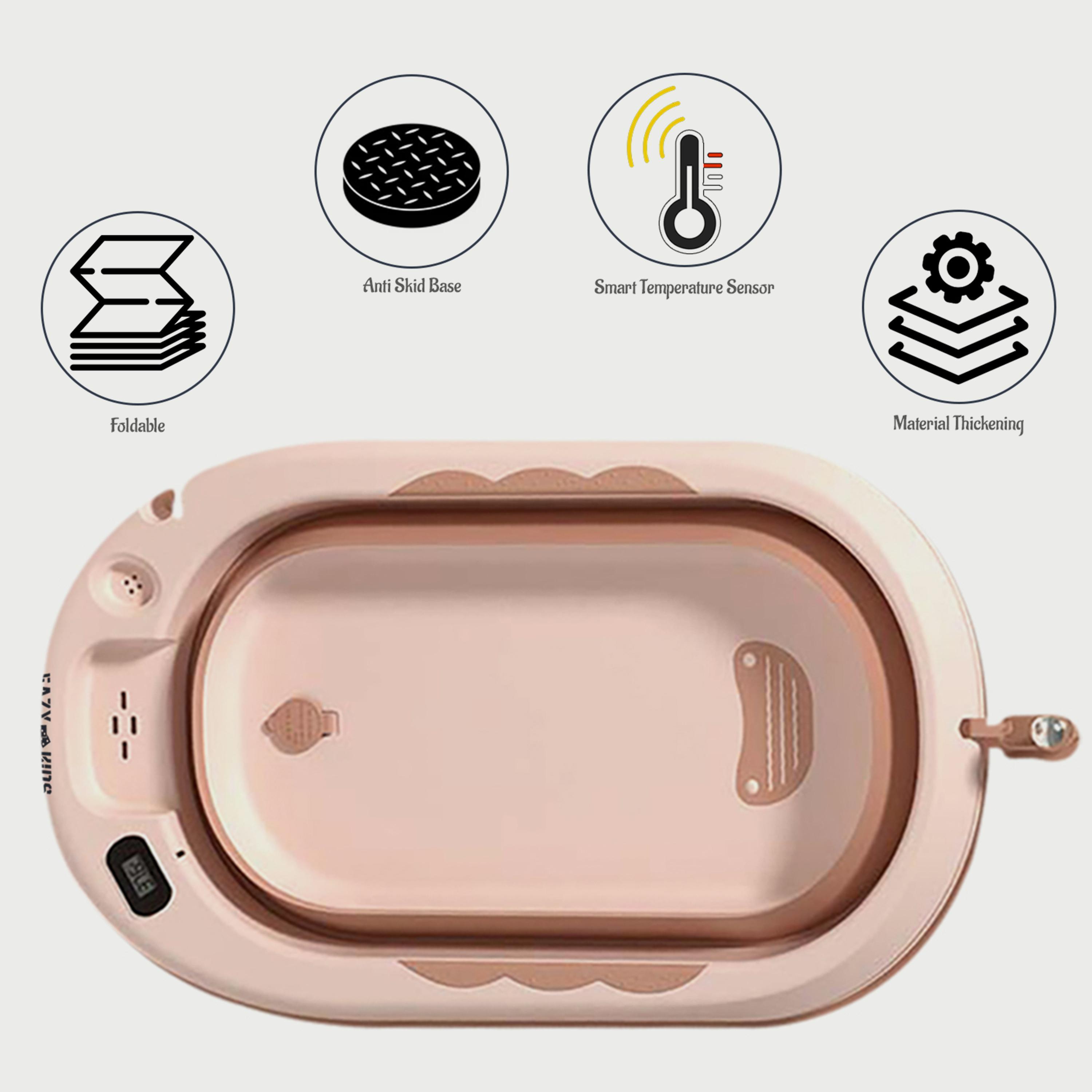 Eazy Kids Temperature Controlled Foldable Bathtub W/ Intelligent Temperature Monitoring Thermometer And Baby Head Shampoo Wash Rinse Mug - Orange-baby-bathandcare-bathtubs-image-4