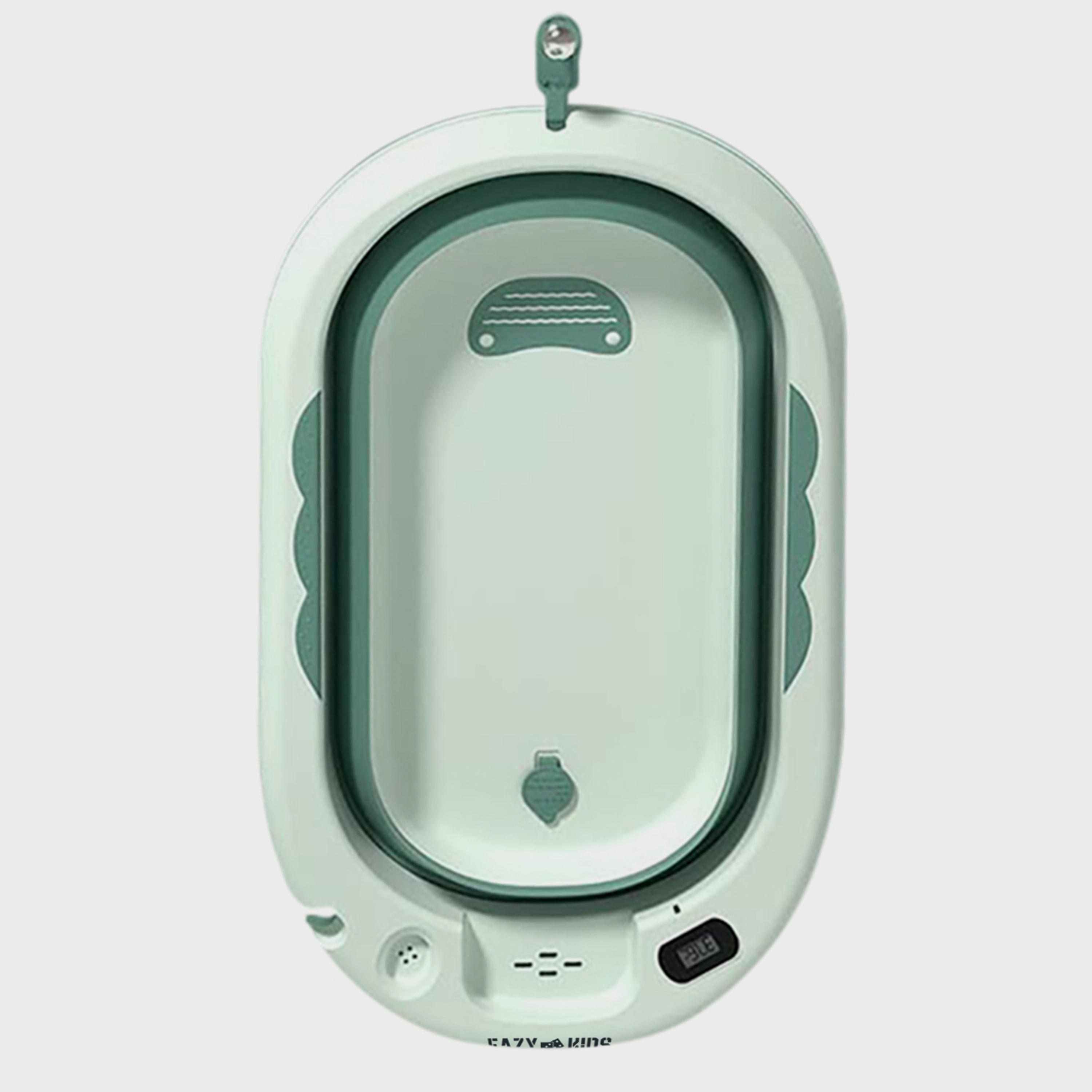 Eazy Kids Temperature Controlled Foldable Bathtub W/ Intelligent Temperature Monitoring Thermometer And Baby Head Shampoo Wash Rinse Mug - Green-baby-bathandcare-bathtubs-image-1