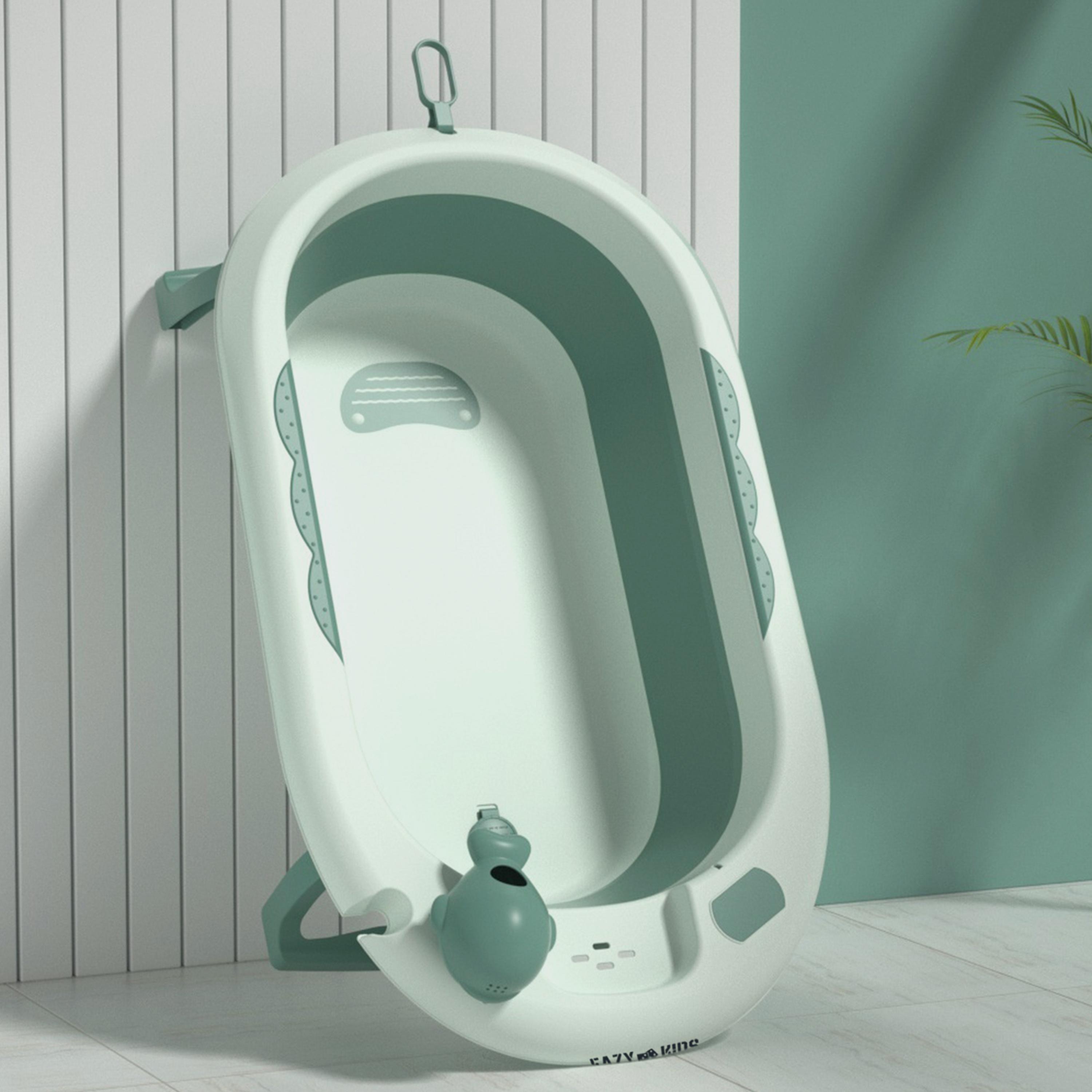 Eazy Kids Temperature Controlled Foldable Bathtub W/ Intelligent Temperature Monitoring Thermometer And Baby Head Shampoo Wash Rinse Mug - Green-baby-bathandcare-bathtubs-image-2