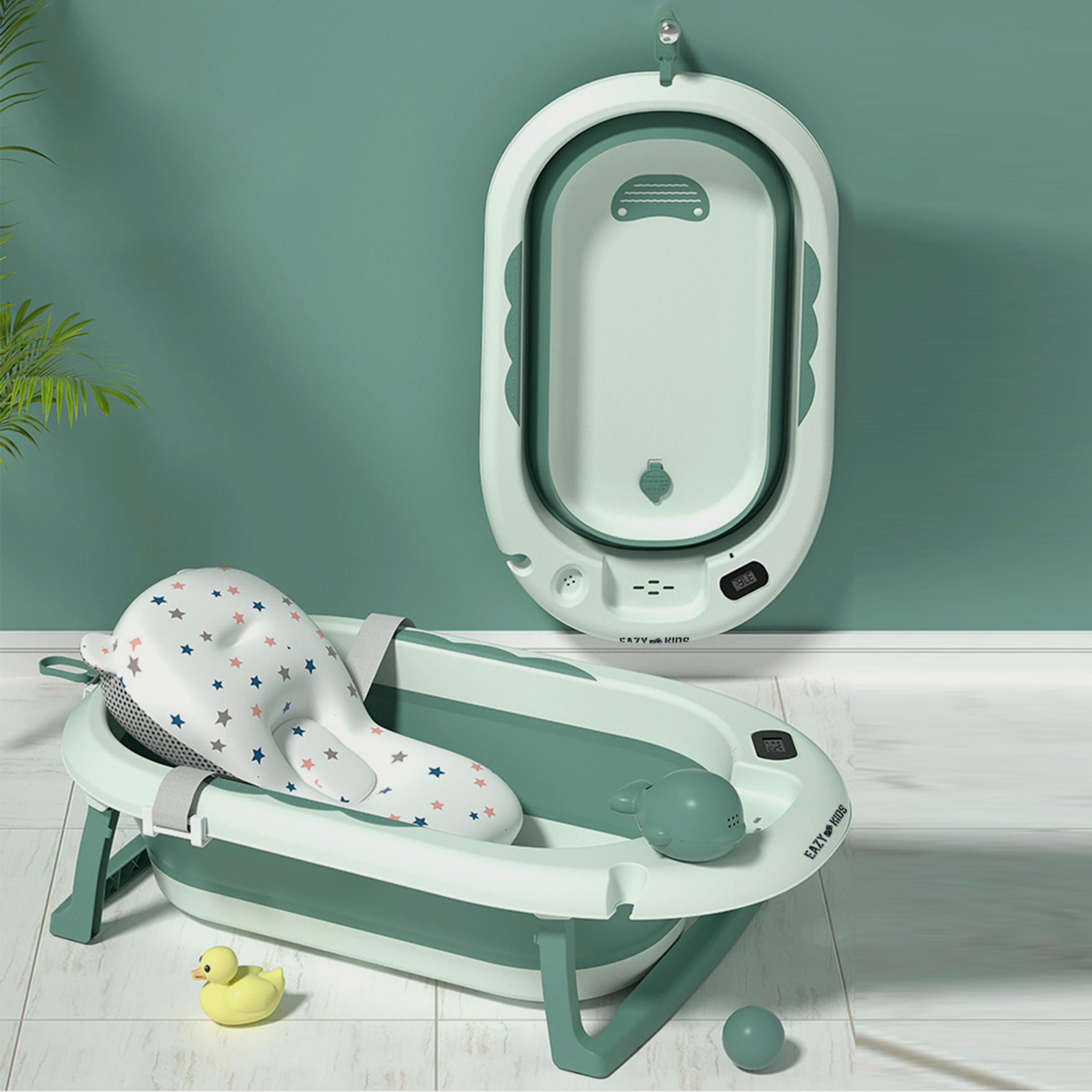 Eazy Kids Temperature Controlled Foldable Bathtub W/ Intelligent Temperature Monitoring Thermometer And Baby Head Shampoo Wash Rinse Mug - Green-baby-bathandcare-bathtubs-image-3