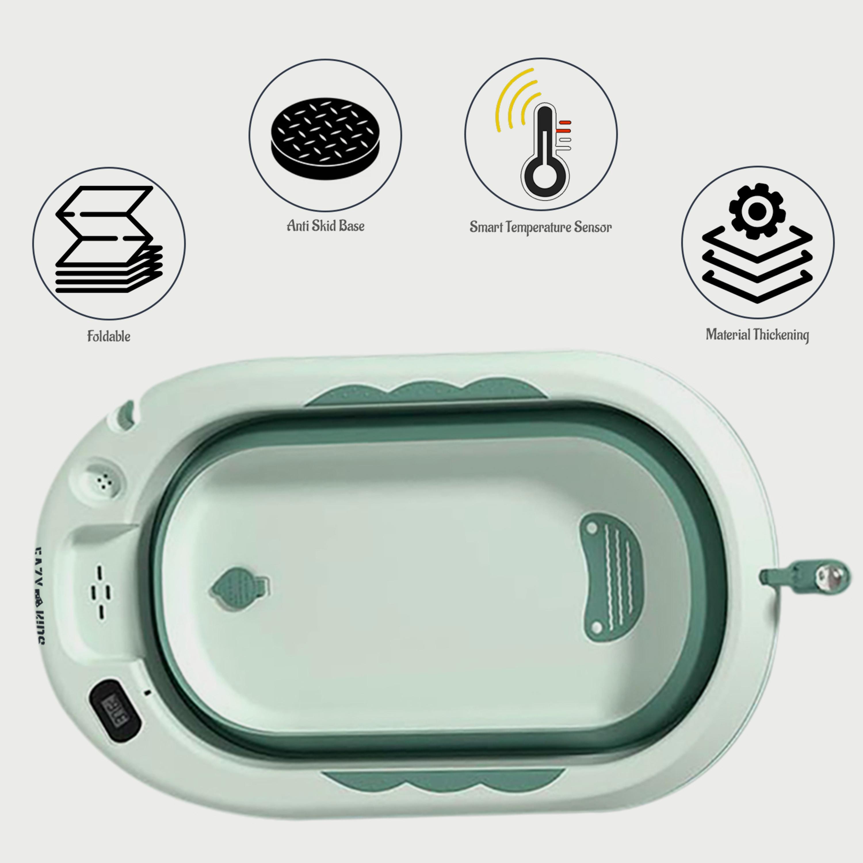 Eazy Kids Temperature Controlled Foldable Bathtub W/ Intelligent Temperature Monitoring Thermometer And Baby Head Shampoo Wash Rinse Mug - Green-baby-bathandcare-bathtubs-image-4