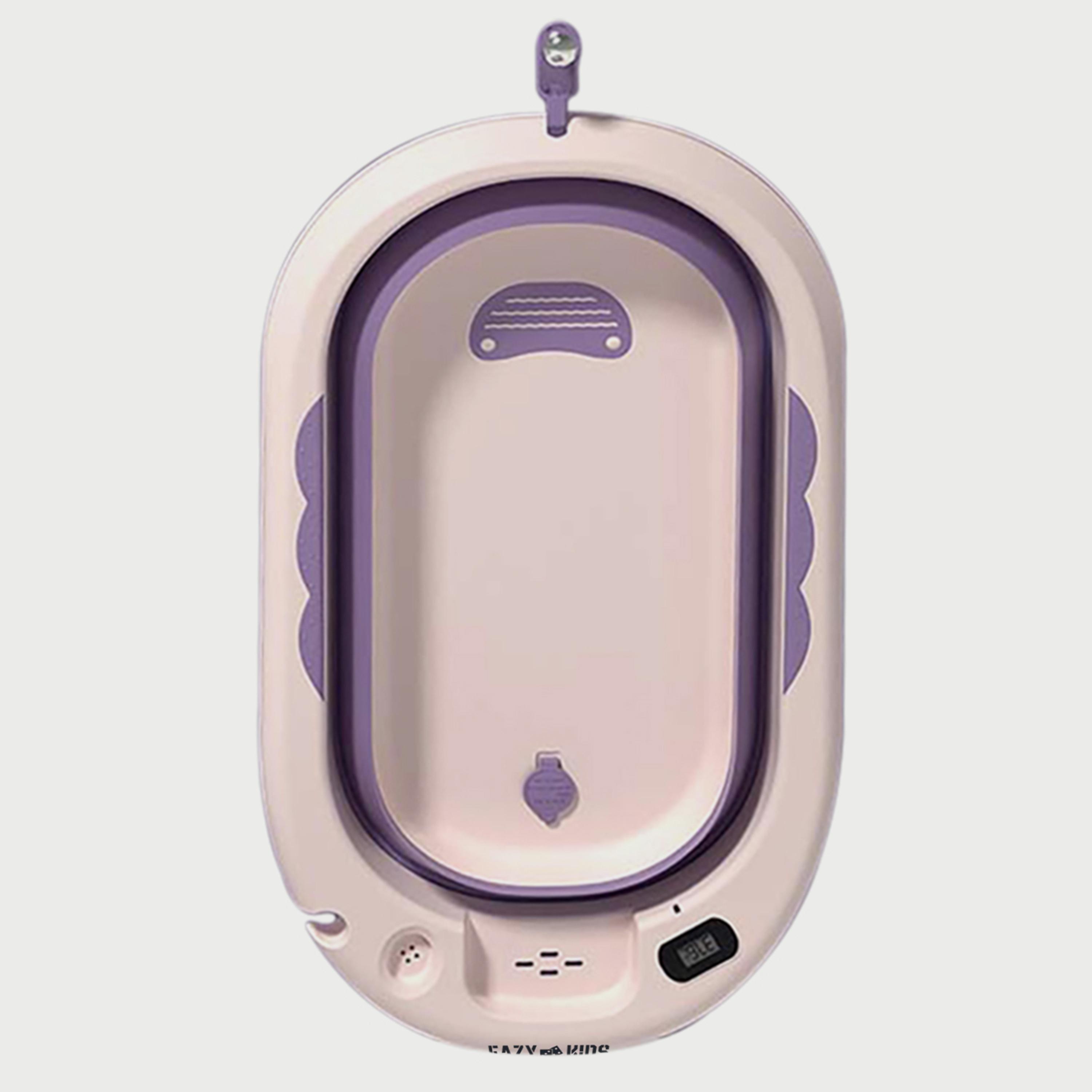 Eazy Kids Temperature Controlled Foldable Bathtub W/ Intelligent Temperature Monitoring Thermometer And Baby Head Shampoo Wash Rinse Mug - Purple-baby-bathandcare-bathtubs-image-1