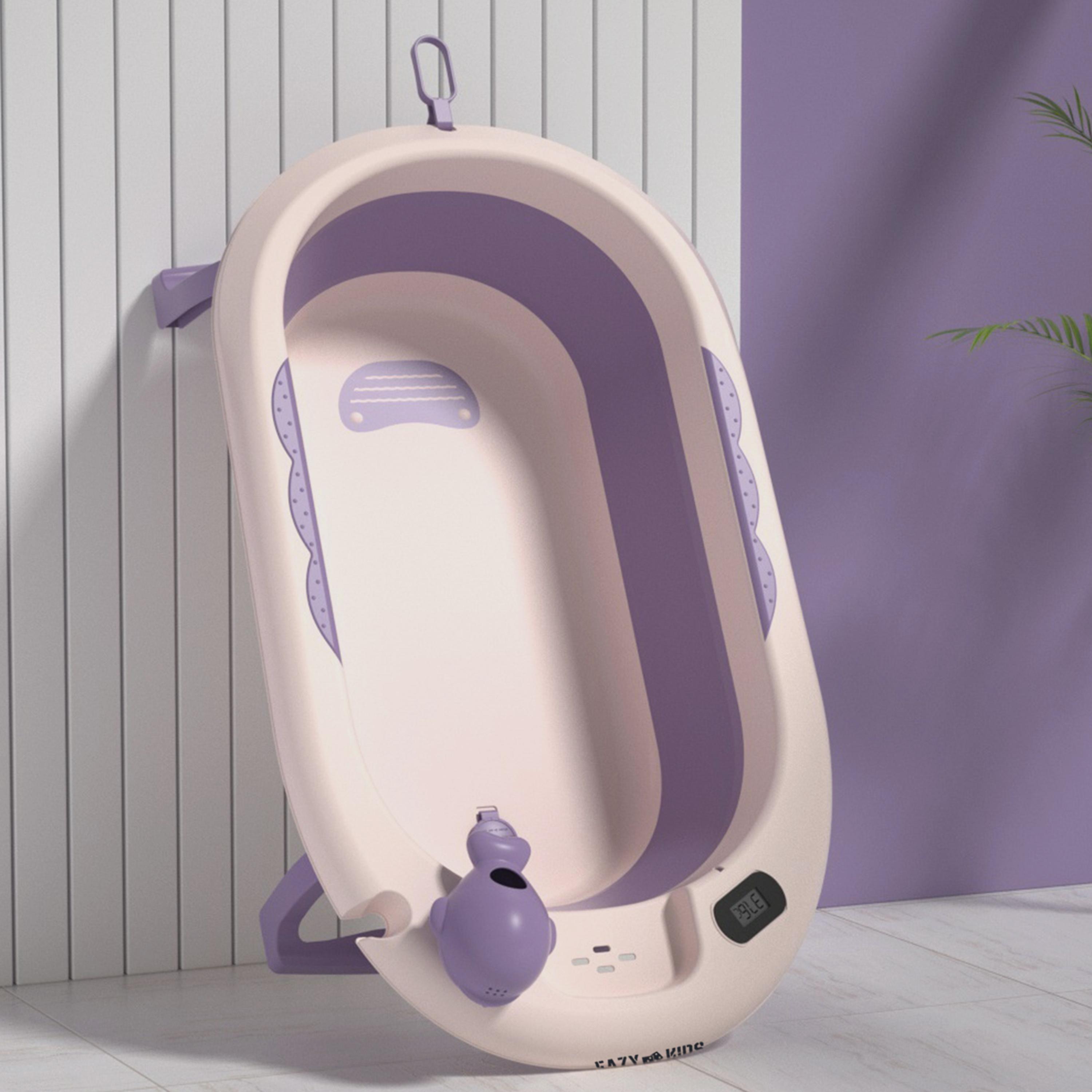Eazy Kids Temperature Controlled Foldable Bathtub W/ Intelligent Temperature Monitoring Thermometer And Baby Head Shampoo Wash Rinse Mug - Purple-baby-bathandcare-bathtubs-image-2