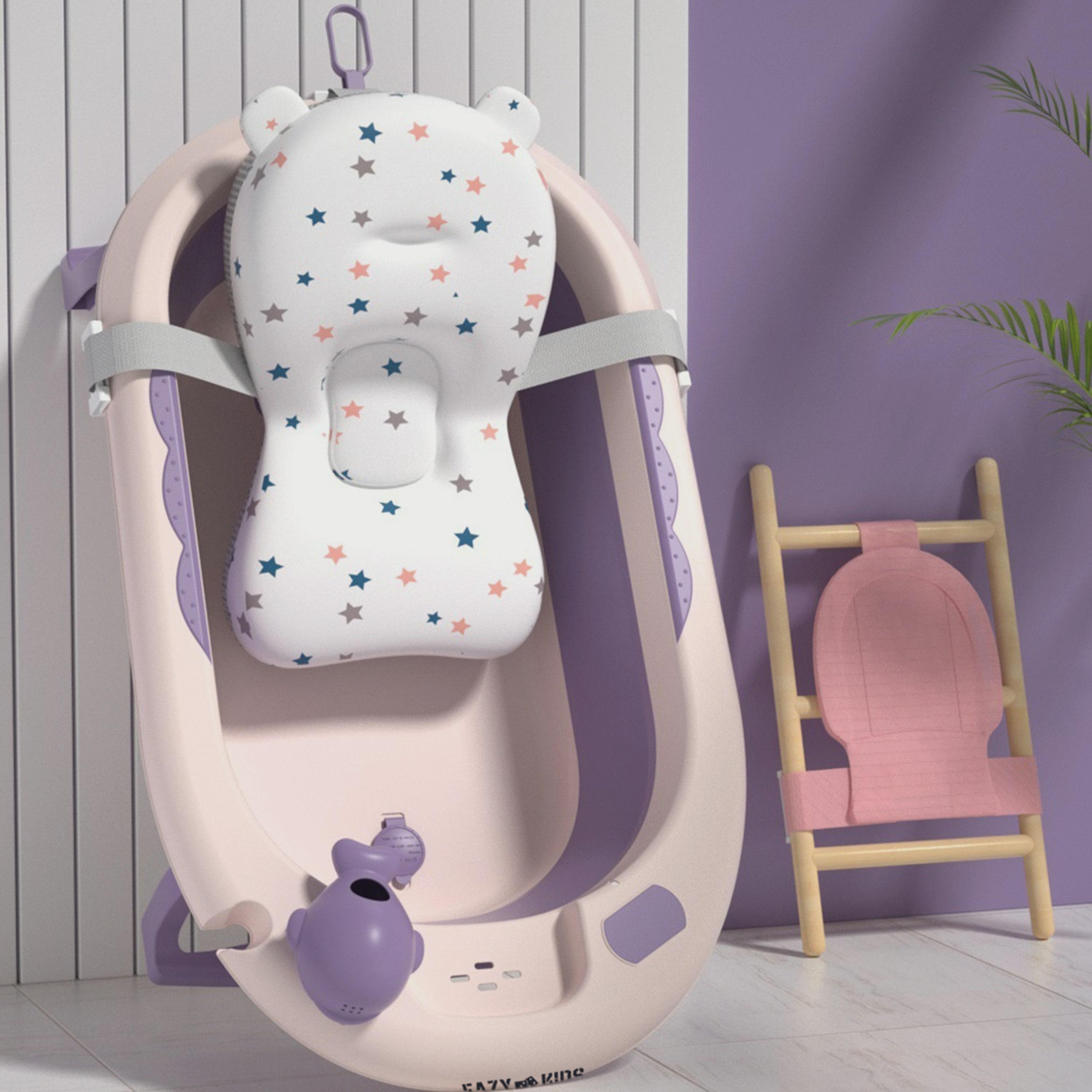 Eazy Kids Temperature Controlled Foldable Bathtub W/ Intelligent Temperature Monitoring Thermometer And Baby Head Shampoo Wash Rinse Mug - Purple-baby-bathandcare-bathtubs-image-3