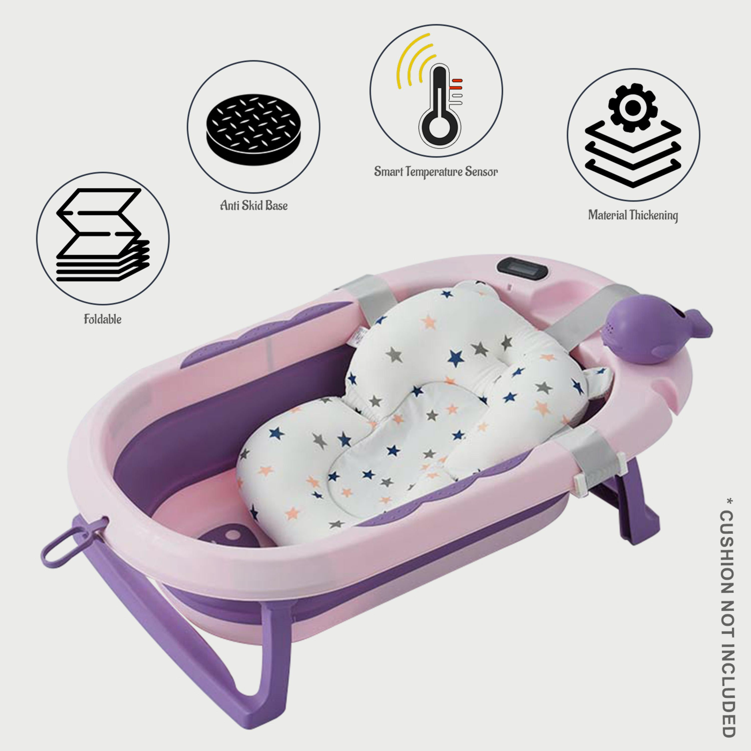 Eazy Kids Temperature Controlled Foldable Bathtub W/ Intelligent Temperature Monitoring Thermometer And Baby Head Shampoo Wash Rinse Mug - Purple-baby-bathandcare-bathtubs-image-5