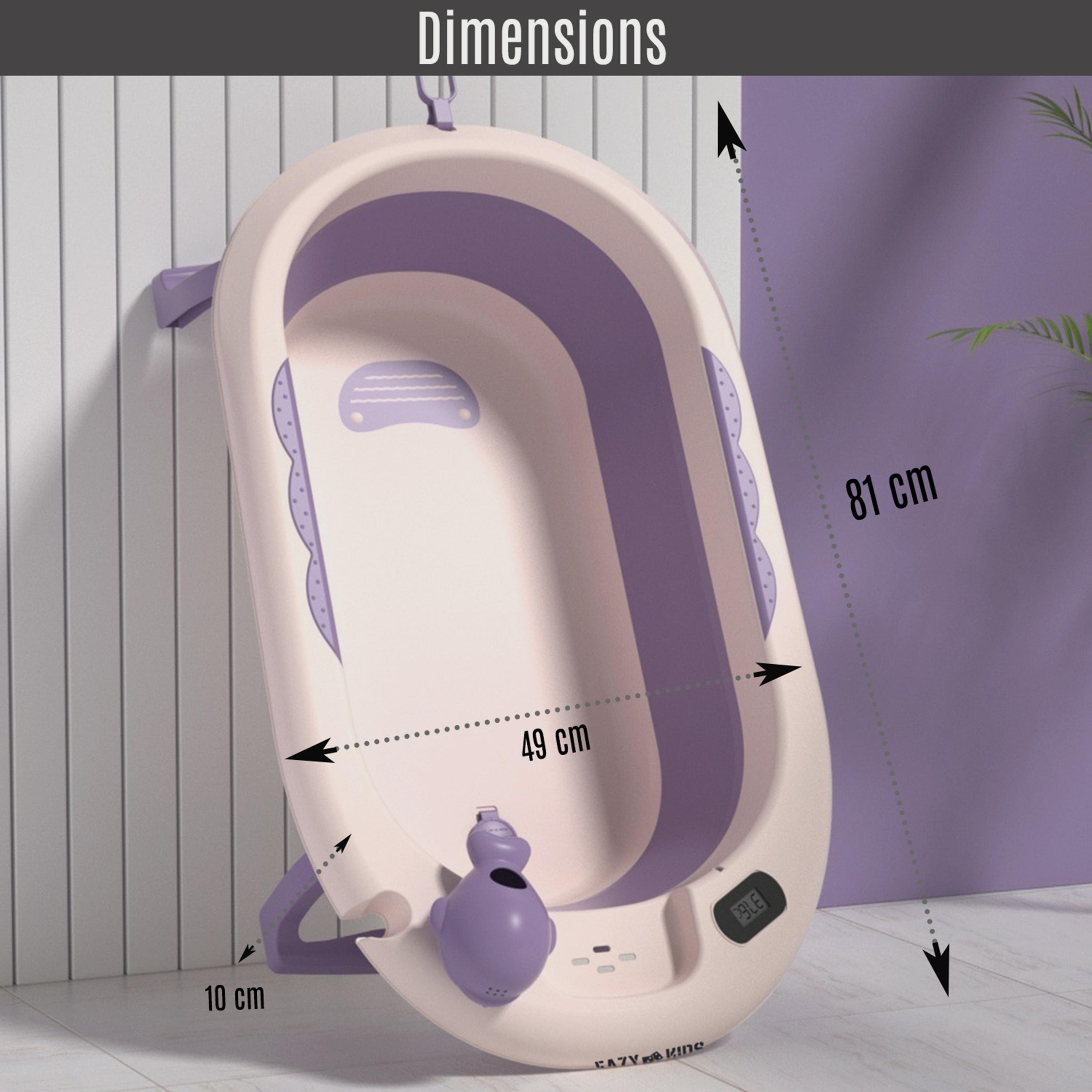 Eazy Kids Temperature Controlled Foldable Bathtub W/ Intelligent Temperature Monitoring Thermometer And Baby Head Shampoo Wash Rinse Mug - Purple-baby-bathandcare-bathtubs-image-8