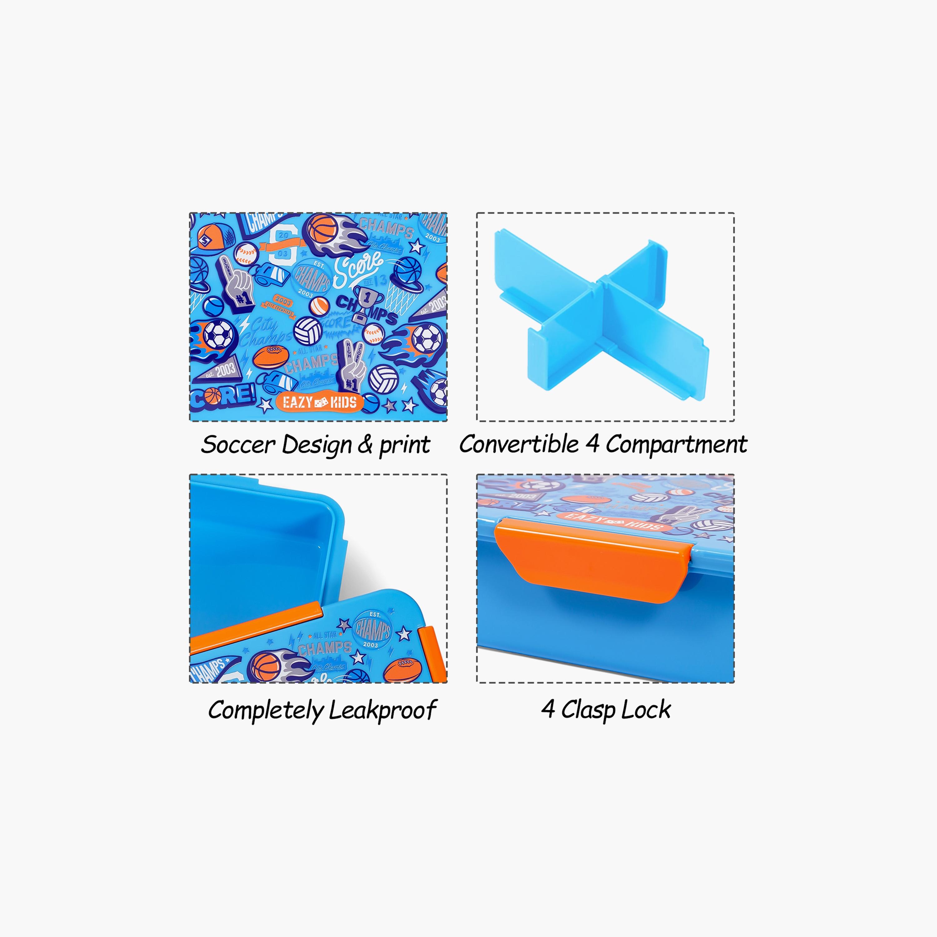 Eazy Kids Lunch Box, Soccer - Blue, 850 ML-school-lunchessentials-lunchboxes-image-3
