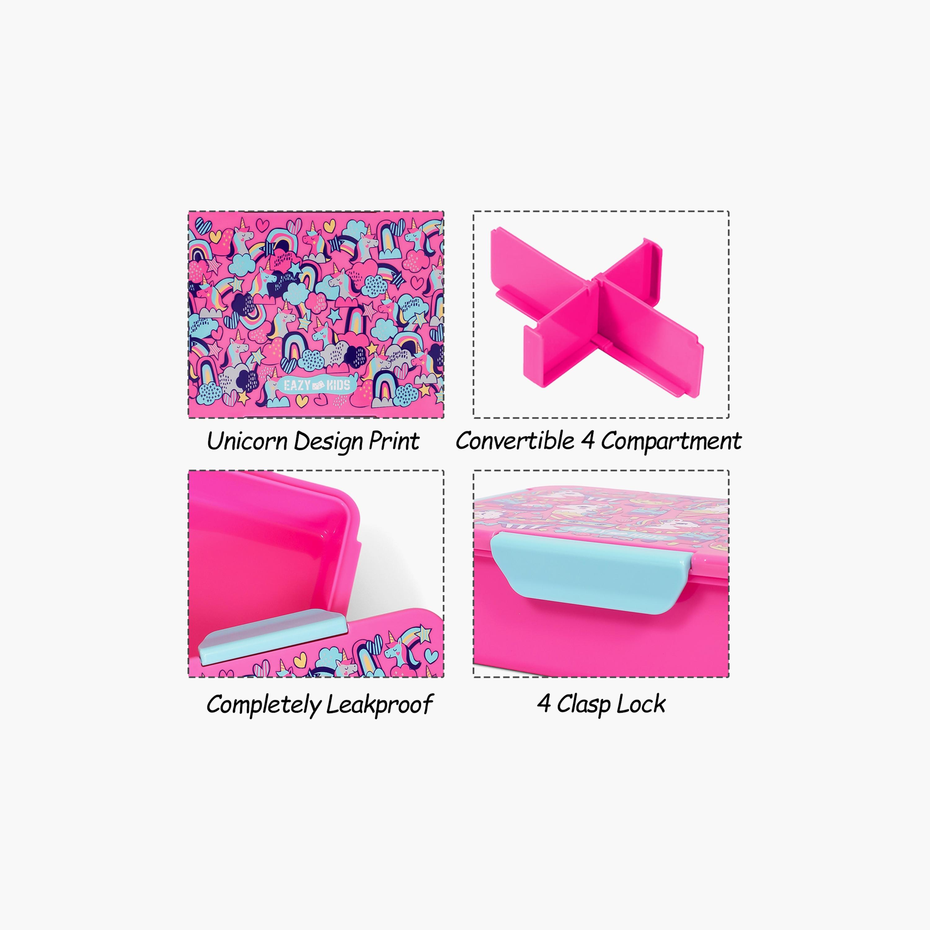 علبة غداء 850 مل من إيزي كيدز - وحيد القرن - وردي-school-lunchessentials-lunchboxes-image-3