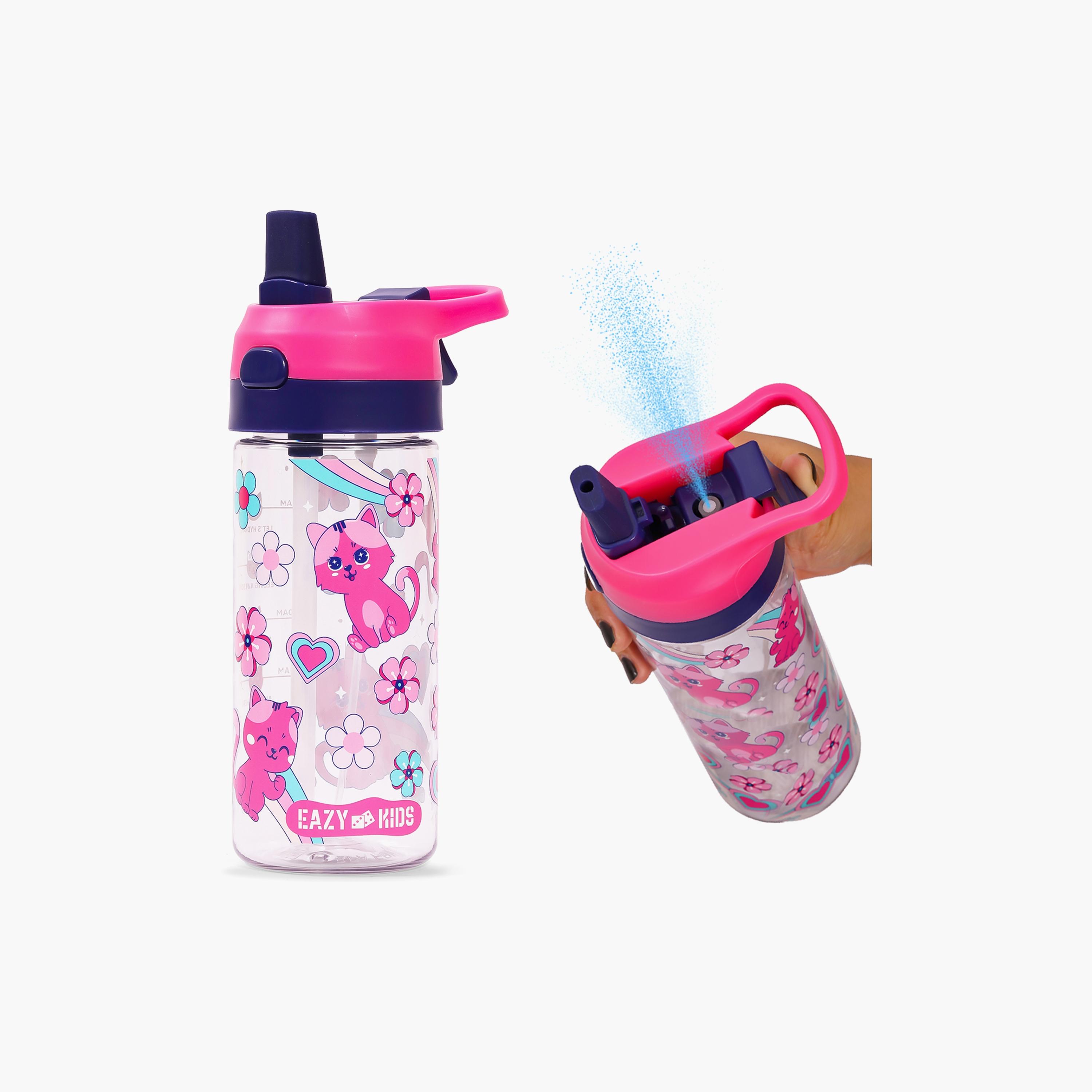 Eazy Kids Tritan Water Bottle W/ Spray, Cat - Pink, 420 ML-school-waterbottles-image-1