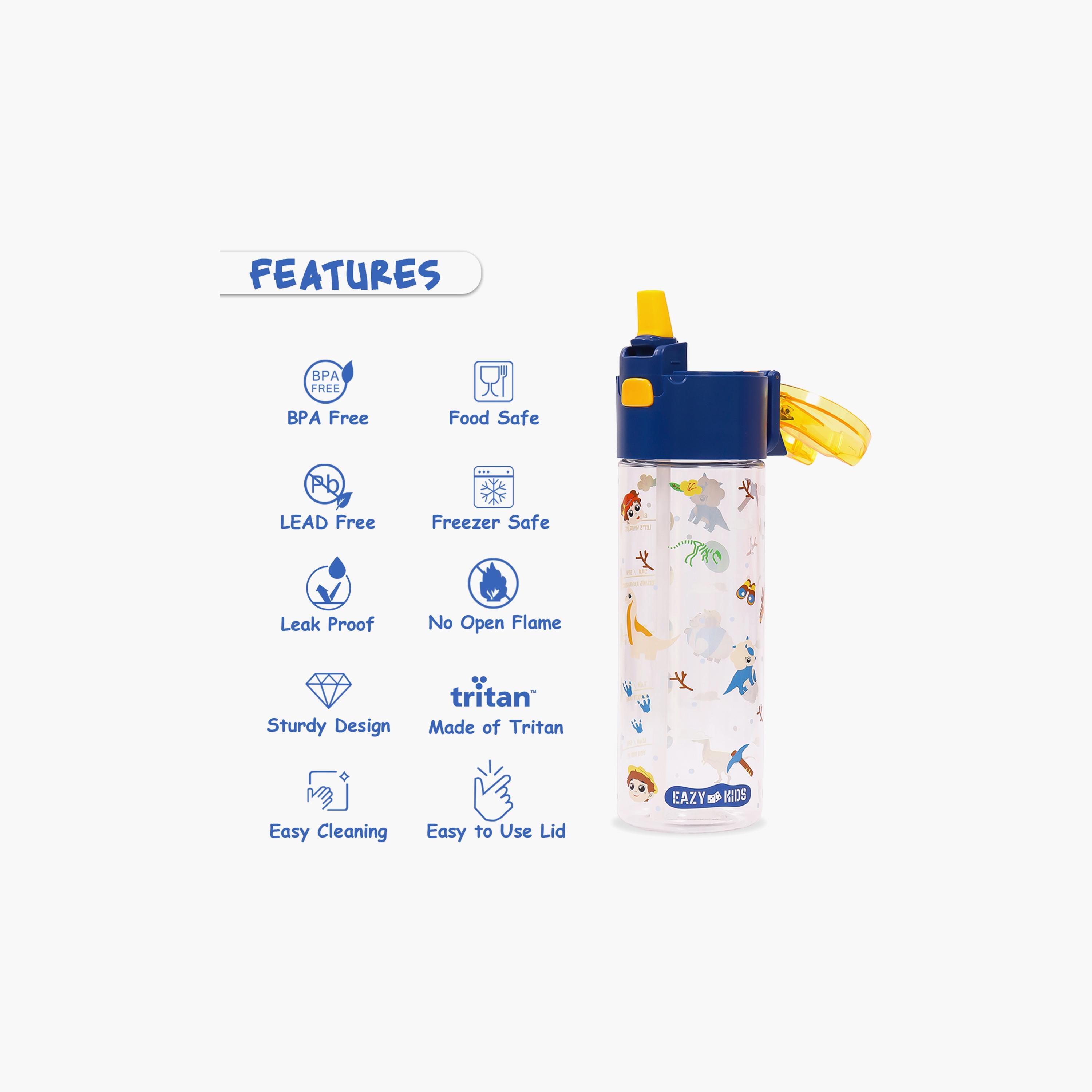 Eazy Kids Tritan Water Bottle W/ Snack Box, T-Rex- Blue, 450 ML-school-waterbottles-image-2