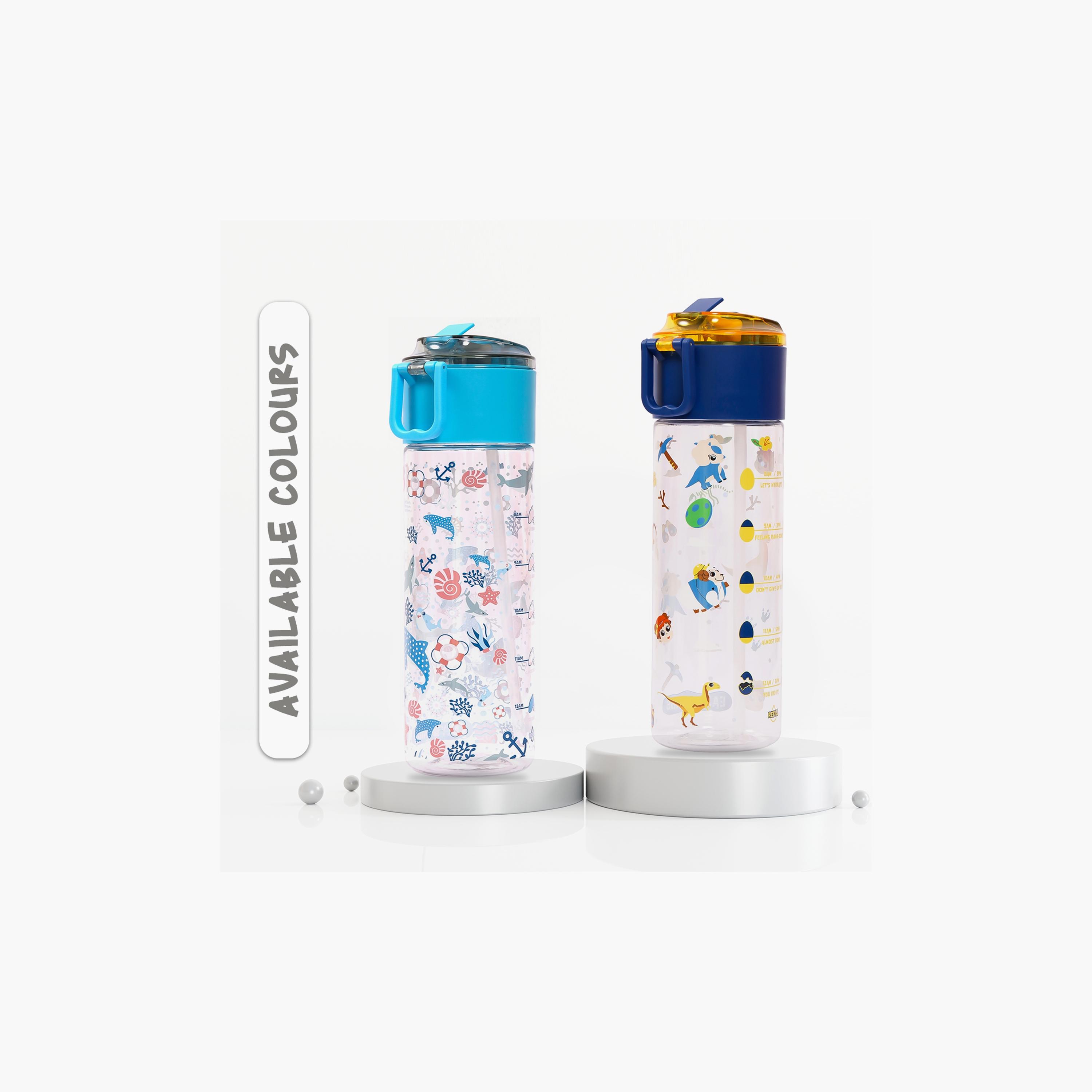 Eazy Kids Tritan Water Bottle W/ Snack Box, T-Rex- Blue, 450 ML-school-waterbottles-image-5