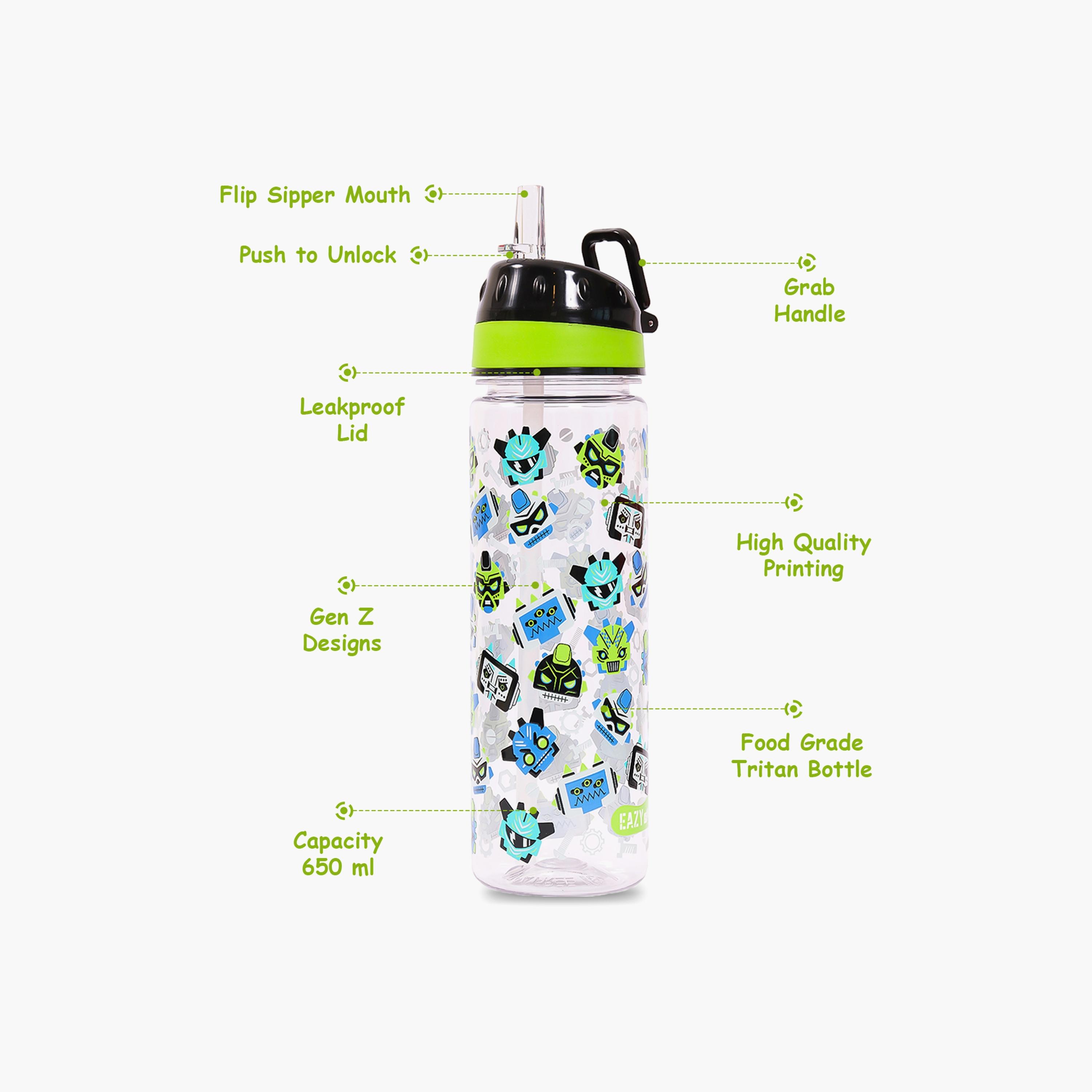 Eazy Kids Tritan Water Bottle W/ Carry Handle, Gen Z - Black, 650 ML-school-waterbottles-image-4