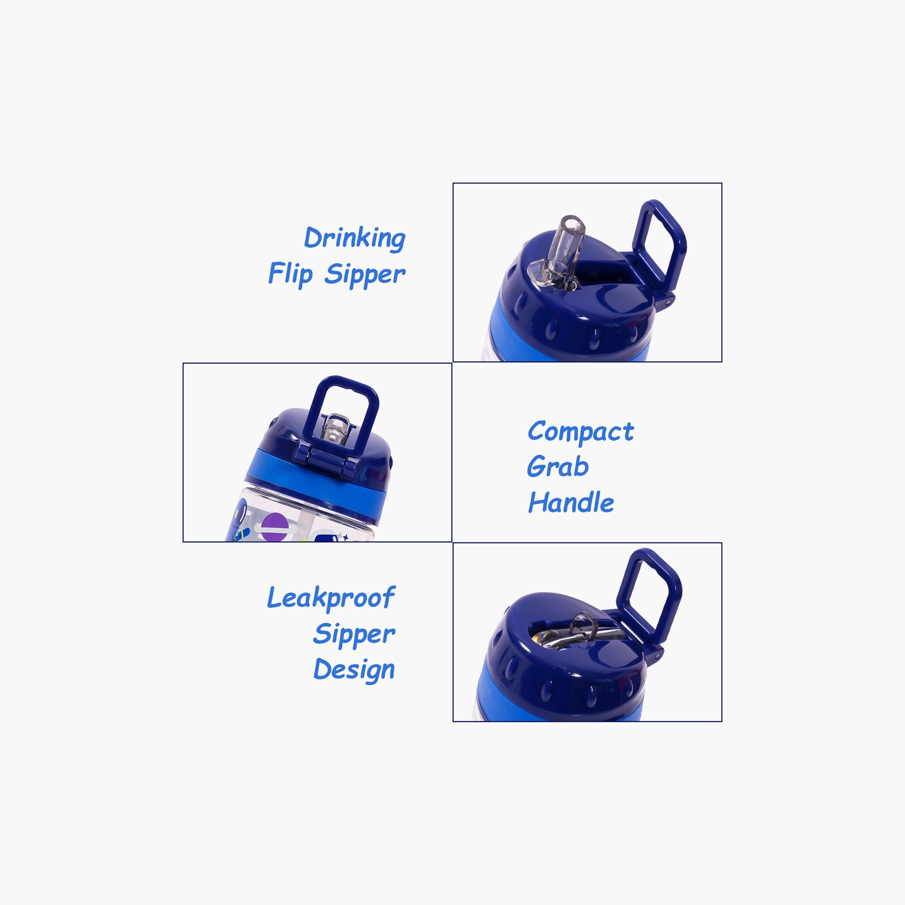 Eazy Kids Tritan Water Bottle W/ Carry Handle, Astronauts - Blue, 420 ML-school-waterbottles-image-3