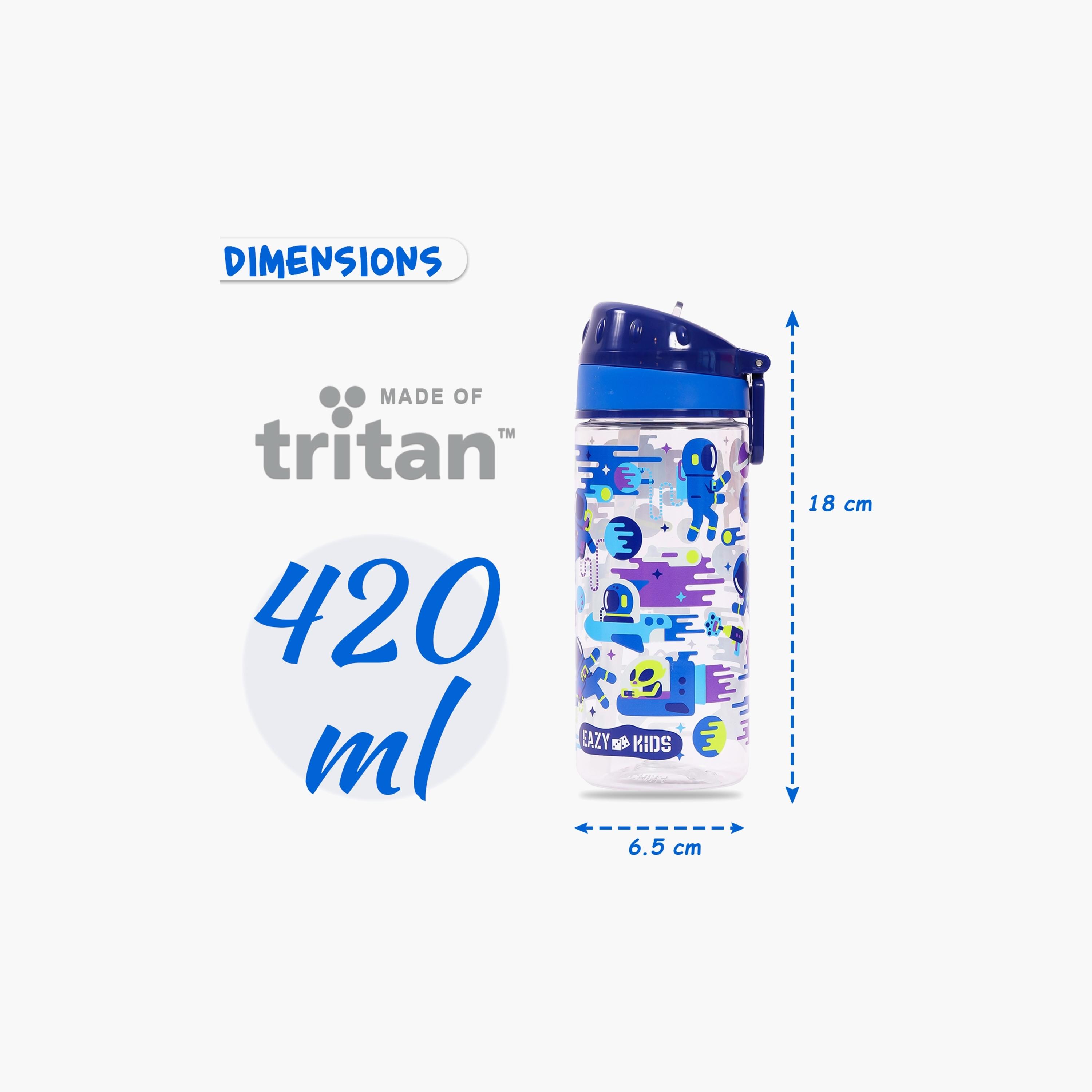 Eazy Kids Tritan Water Bottle W/ Carry Handle, Astronauts - Blue, 420 ML-school-waterbottles-image-4
