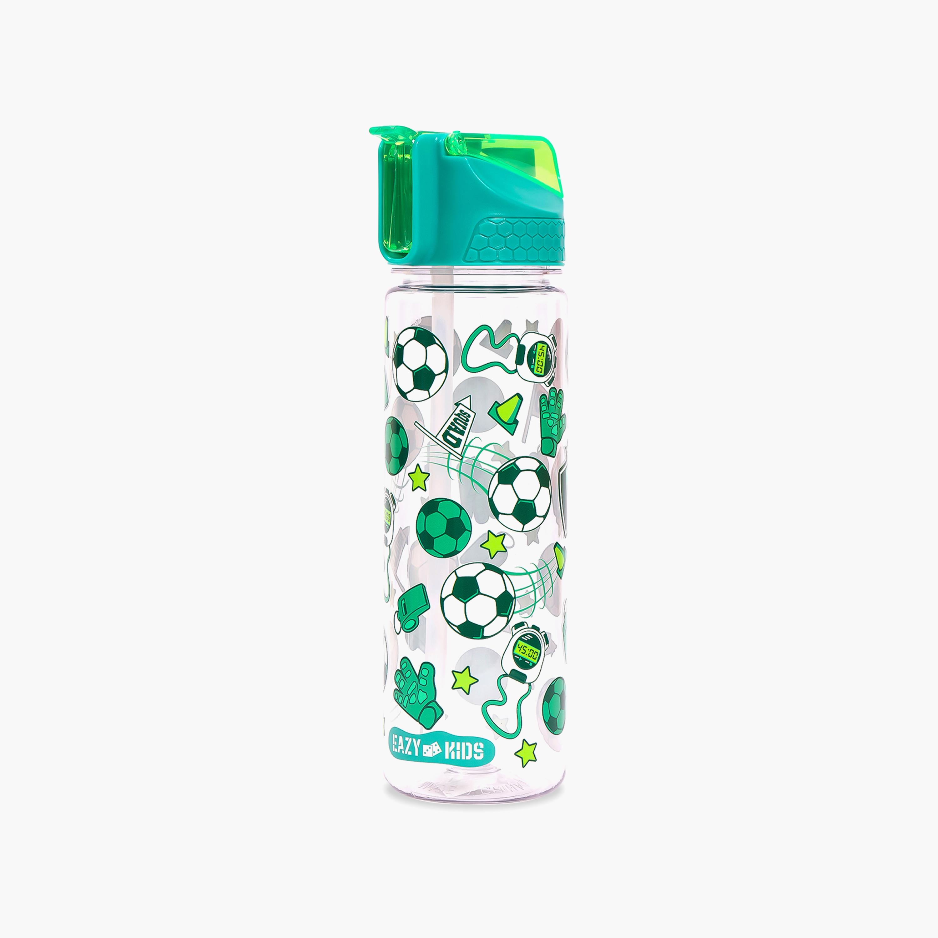 Eazy Kids Tritan Water Bottle W/ 2In1 Drinking, Flip Lid And Sipper, Soccer - Green, 650 ML-school-waterbottles-image-1