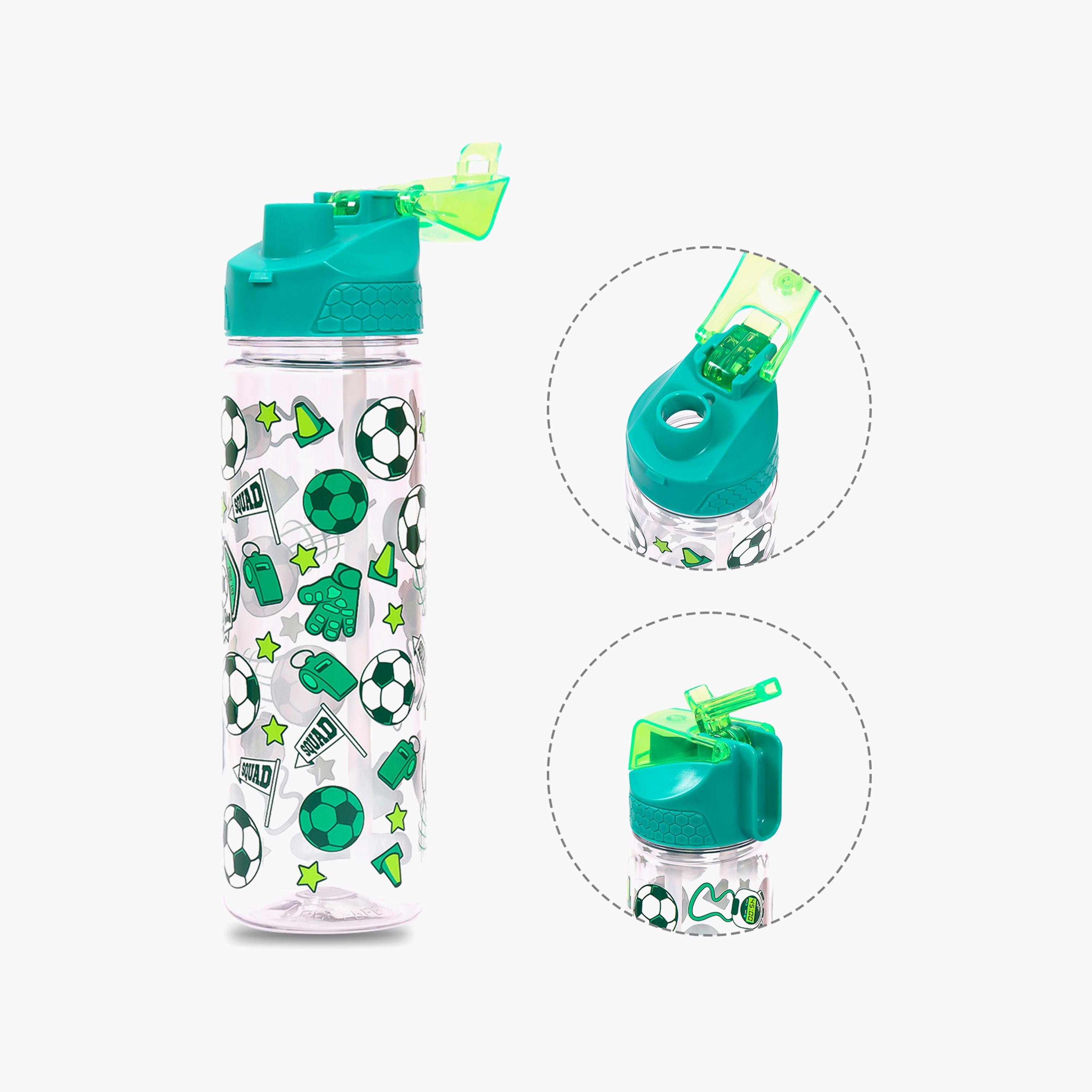 Eazy Kids Tritan Water Bottle W/ 2In1 Drinking, Flip Lid And Sipper, Soccer - Green, 650 ML-school-waterbottles-image-2