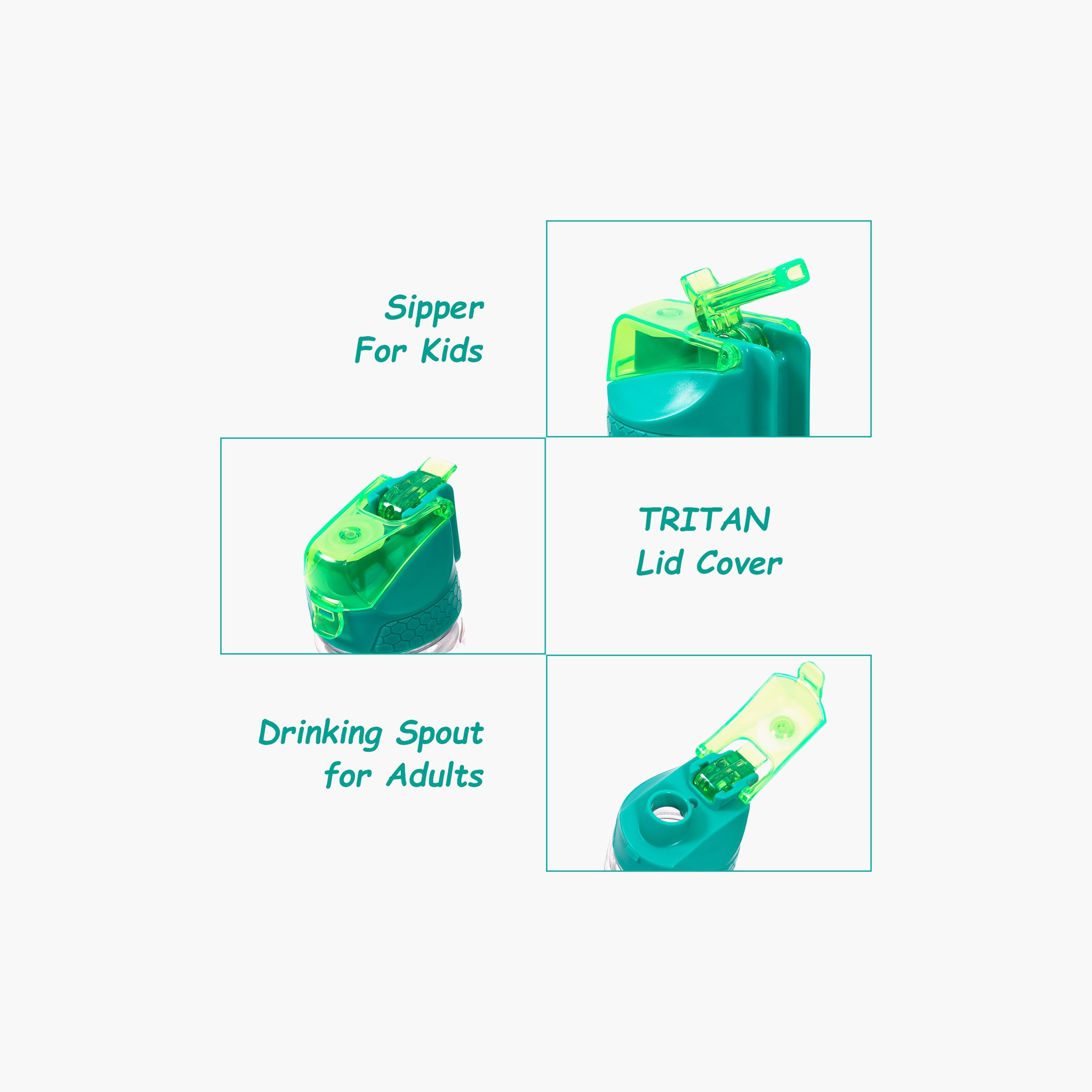 Eazy Kids Tritan Water Bottle W/ 2In1 Drinking, Flip Lid And Sipper, Soccer - Green, 650 ML-school-waterbottles-image-4