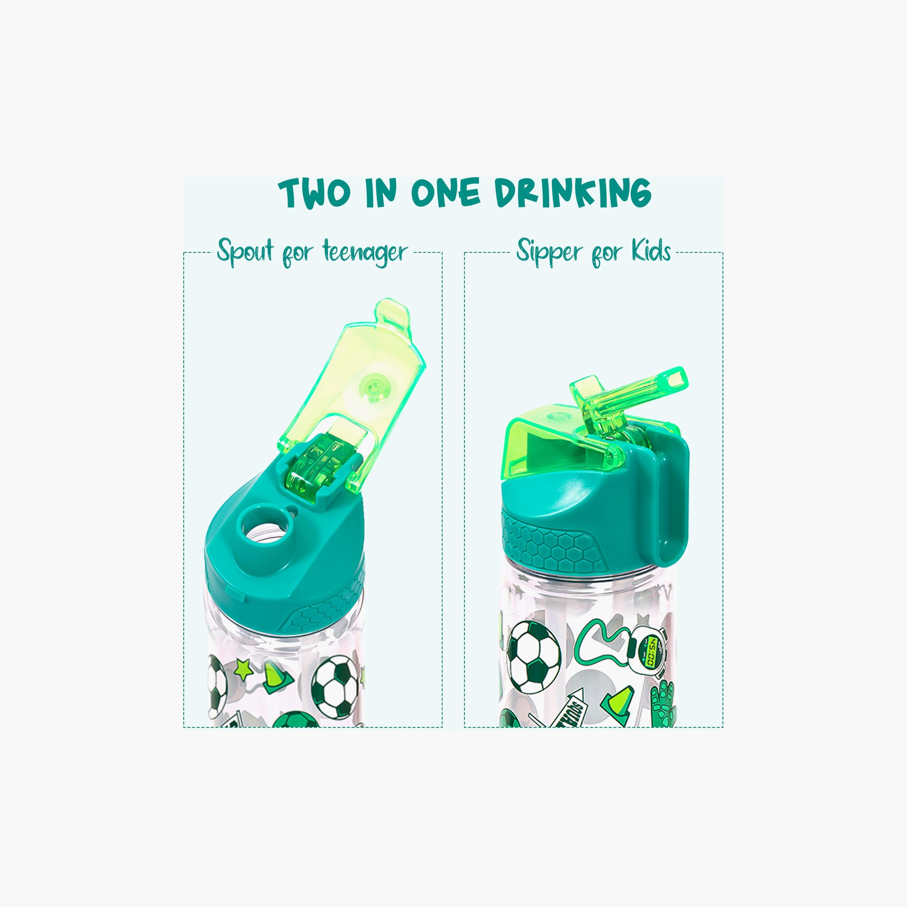 Eazy Kids Tritan Water Bottle W/ 2In1 Drinking, Flip Lid And Sipper, Soccer - Green, 650 ML-school-waterbottles-image-5