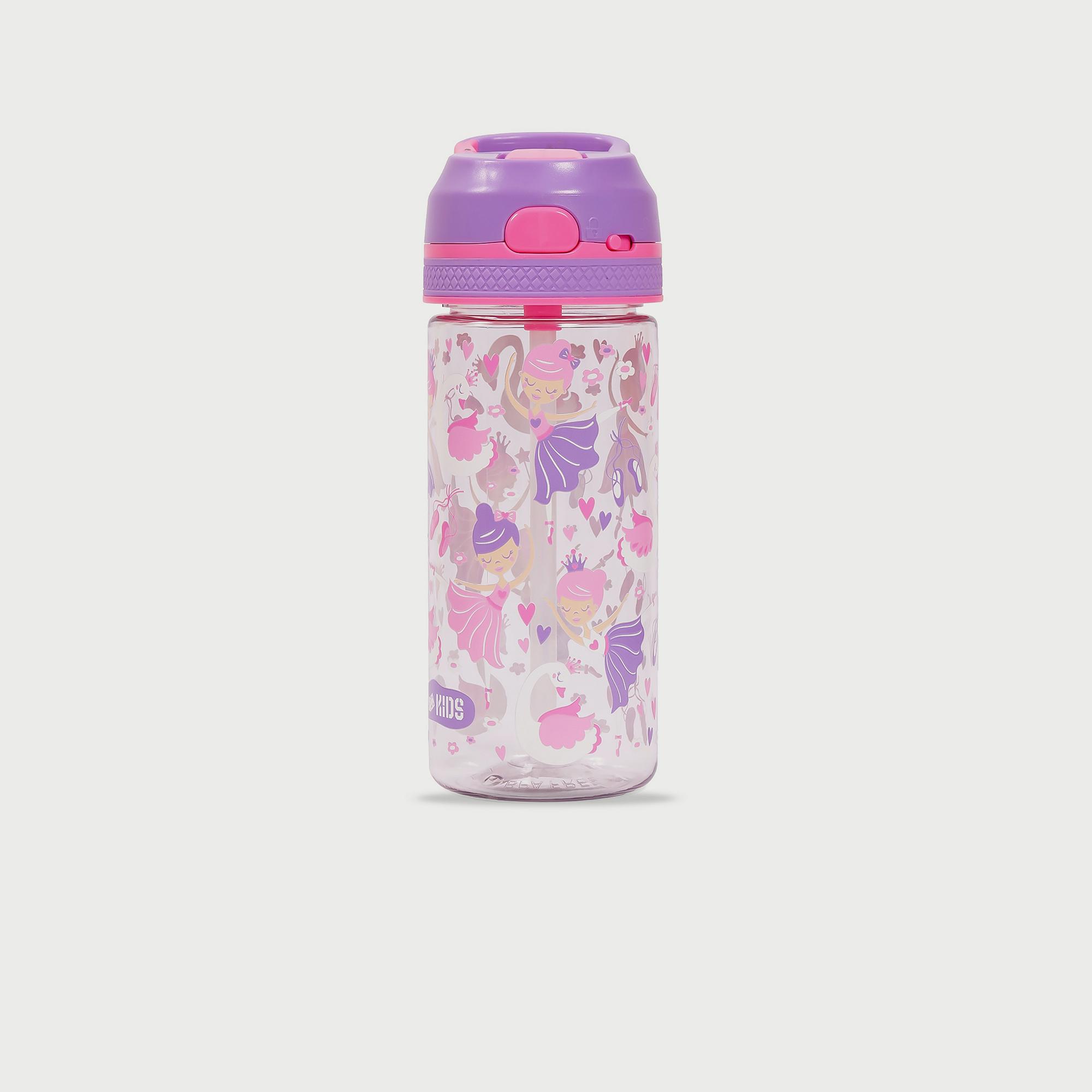 Eazy Kids Tritan Water Bottle W/ Lockable Push Button And Carry Handle, Tropical - Purple, 420 ML-school-waterbottles-image-1