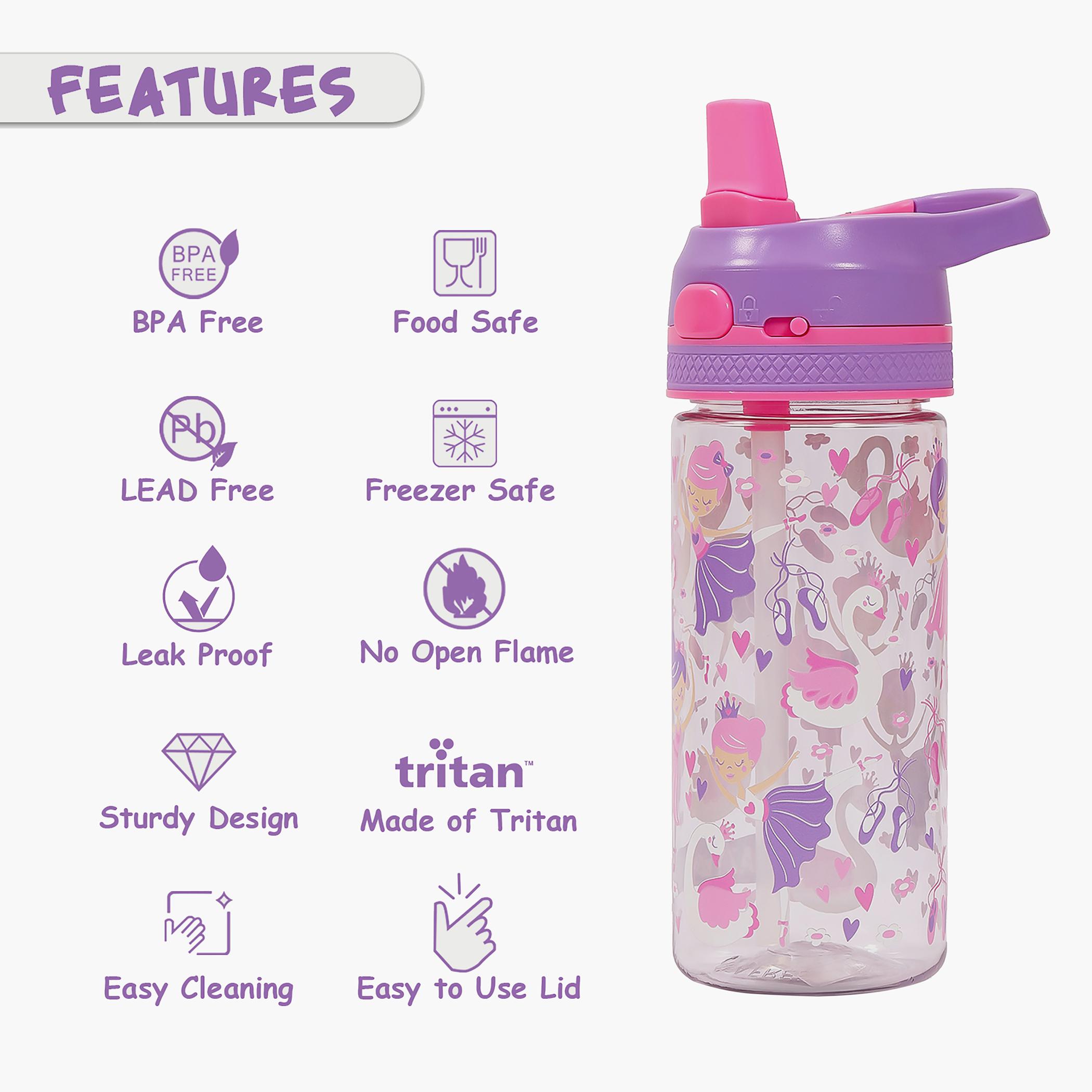 Eazy Kids Tritan Water Bottle W/ Lockable Push Button And Carry Handle, Tropical - Purple, 420 ML-school-waterbottles-image-2