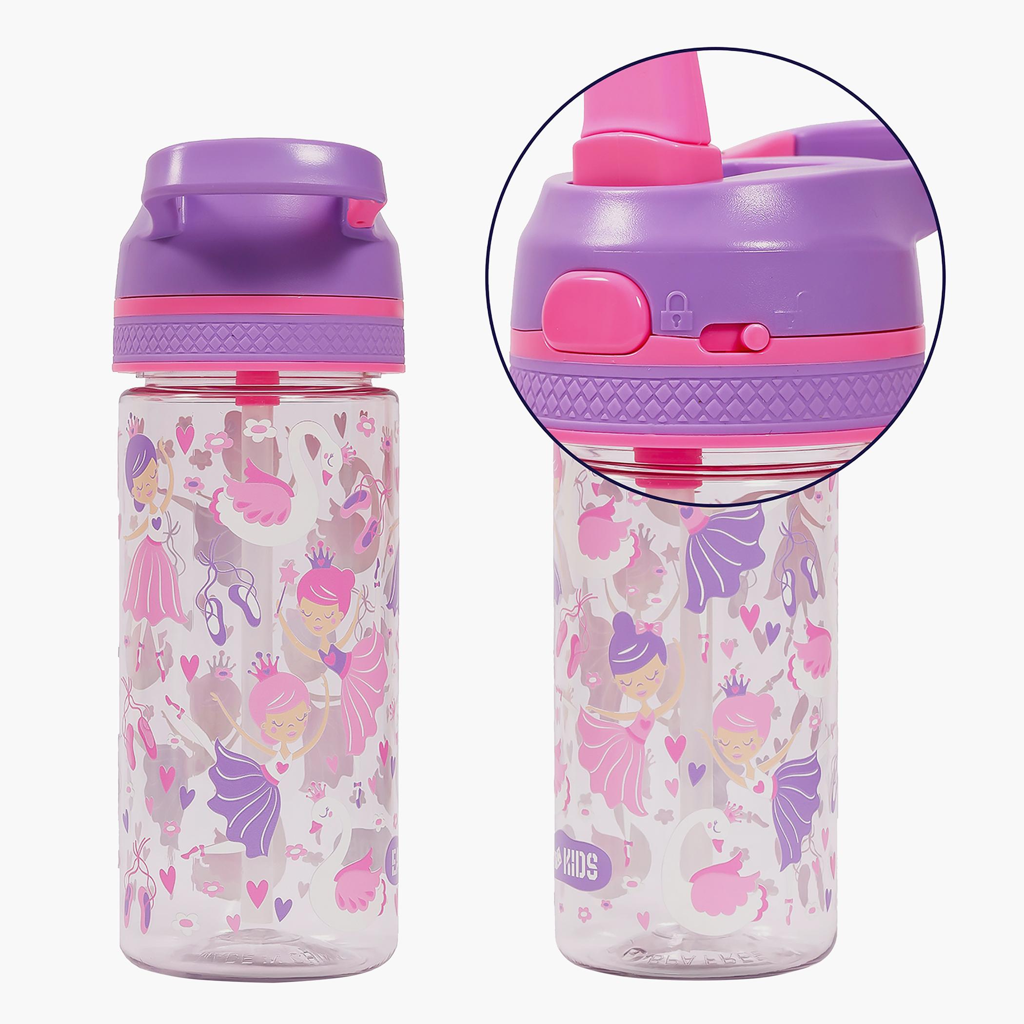 Eazy Kids Tritan Water Bottle W/ Lockable Push Button And Carry Handle, Tropical - Purple, 420 ML-school-waterbottles-image-3