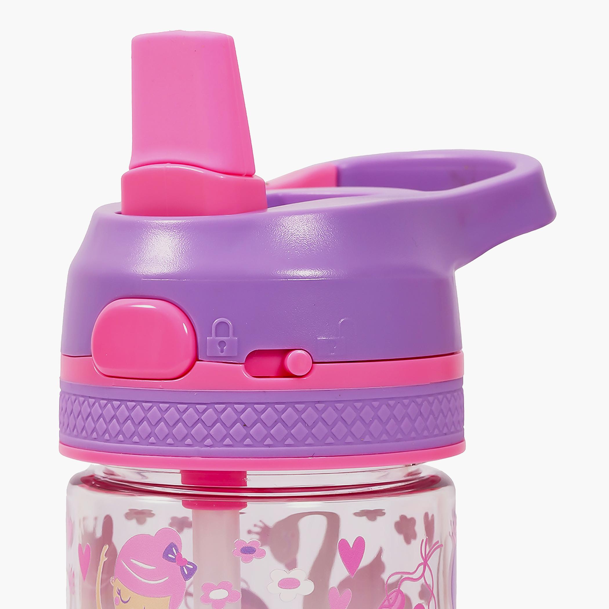 Eazy Kids Tritan Water Bottle W/ Lockable Push Button And Carry Handle, Tropical - Purple, 420 ML-school-waterbottles-image-4
