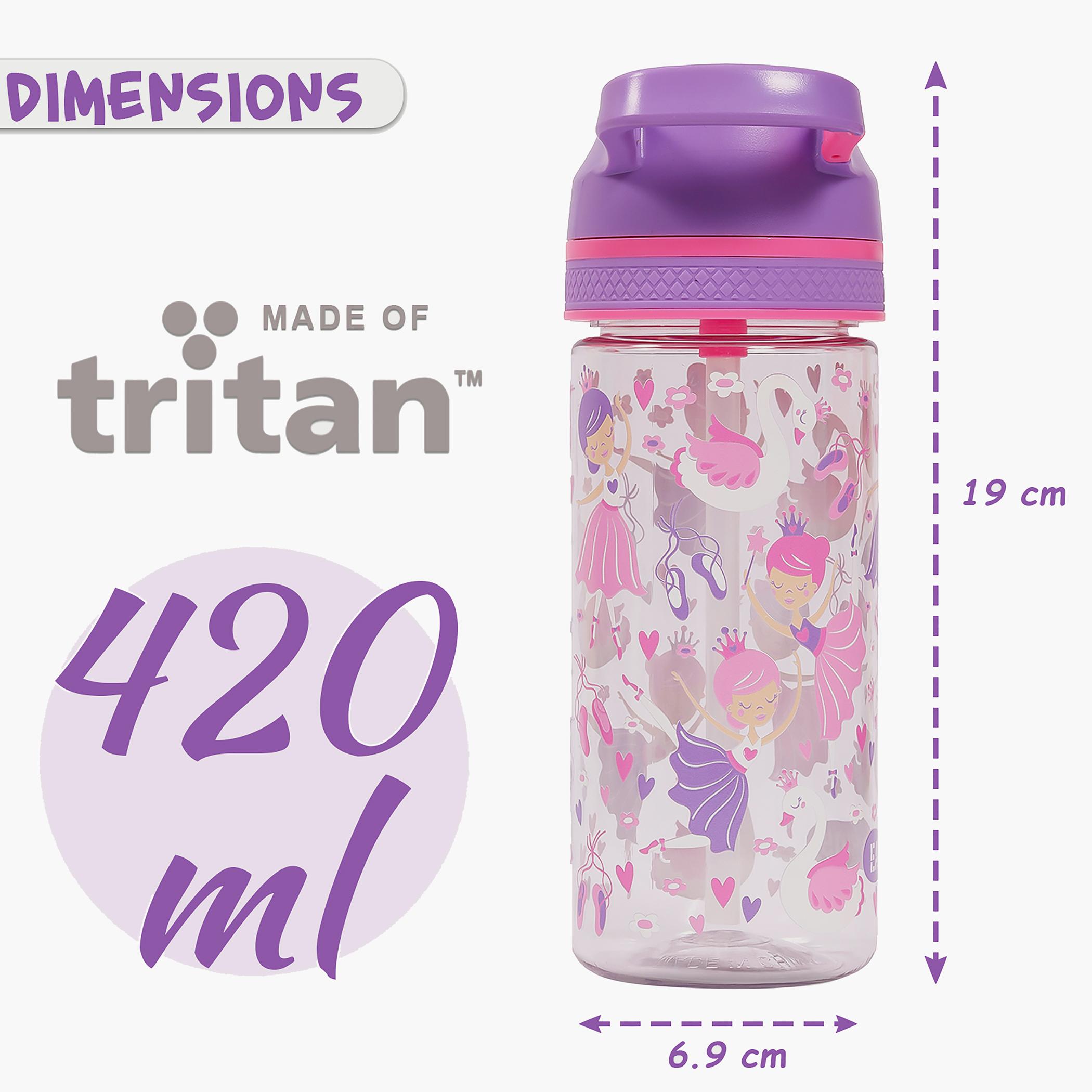 Eazy Kids Tritan Water Bottle W/ Lockable Push Button And Carry Handle, Tropical - Purple, 420 ML-school-waterbottles-image-5