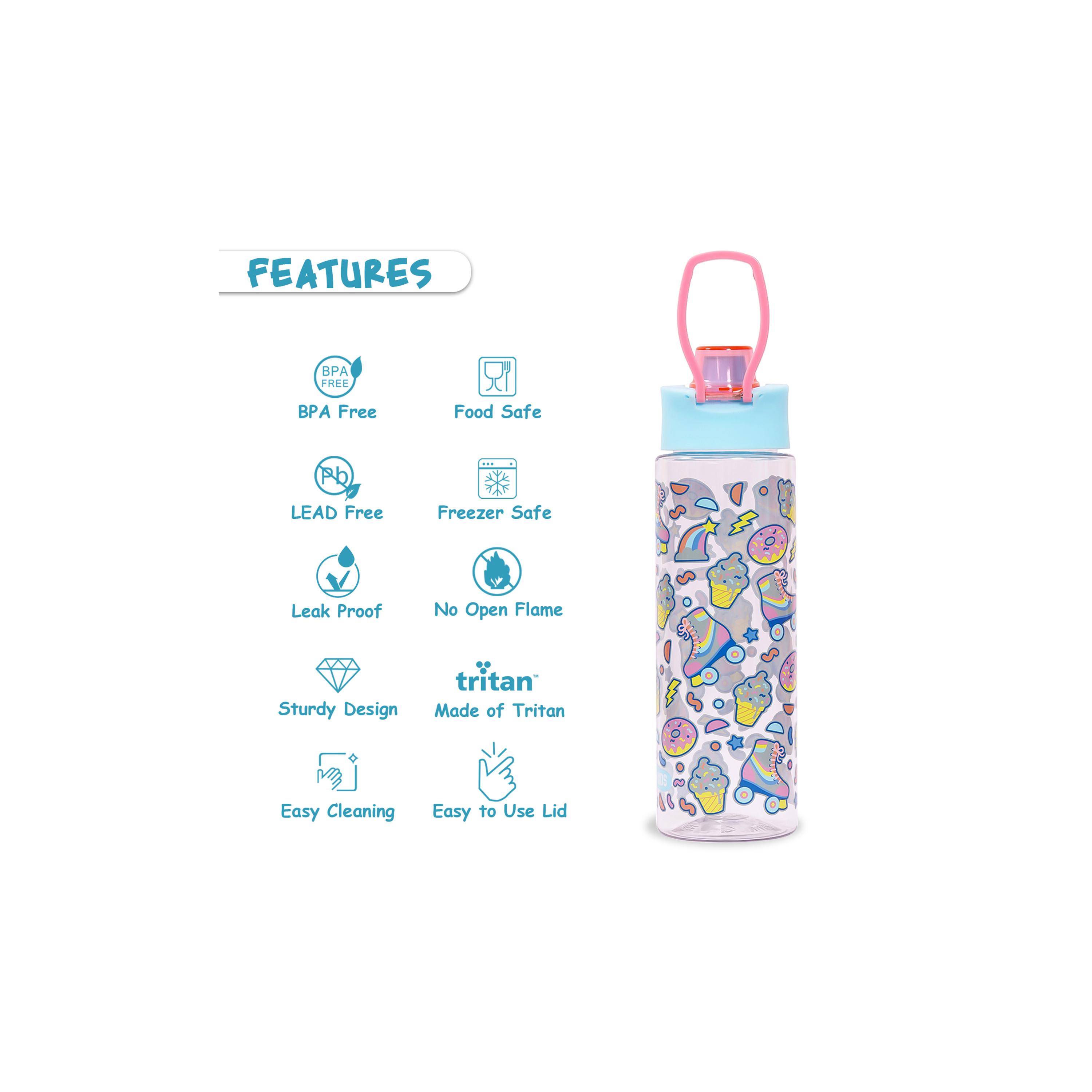 Eazy Kids Lunch Box And Tritan Water Bottle W/ Flip Lid, Gen Z Skater - Blue, 750 ML-school-lunchessentials-sets-image-2