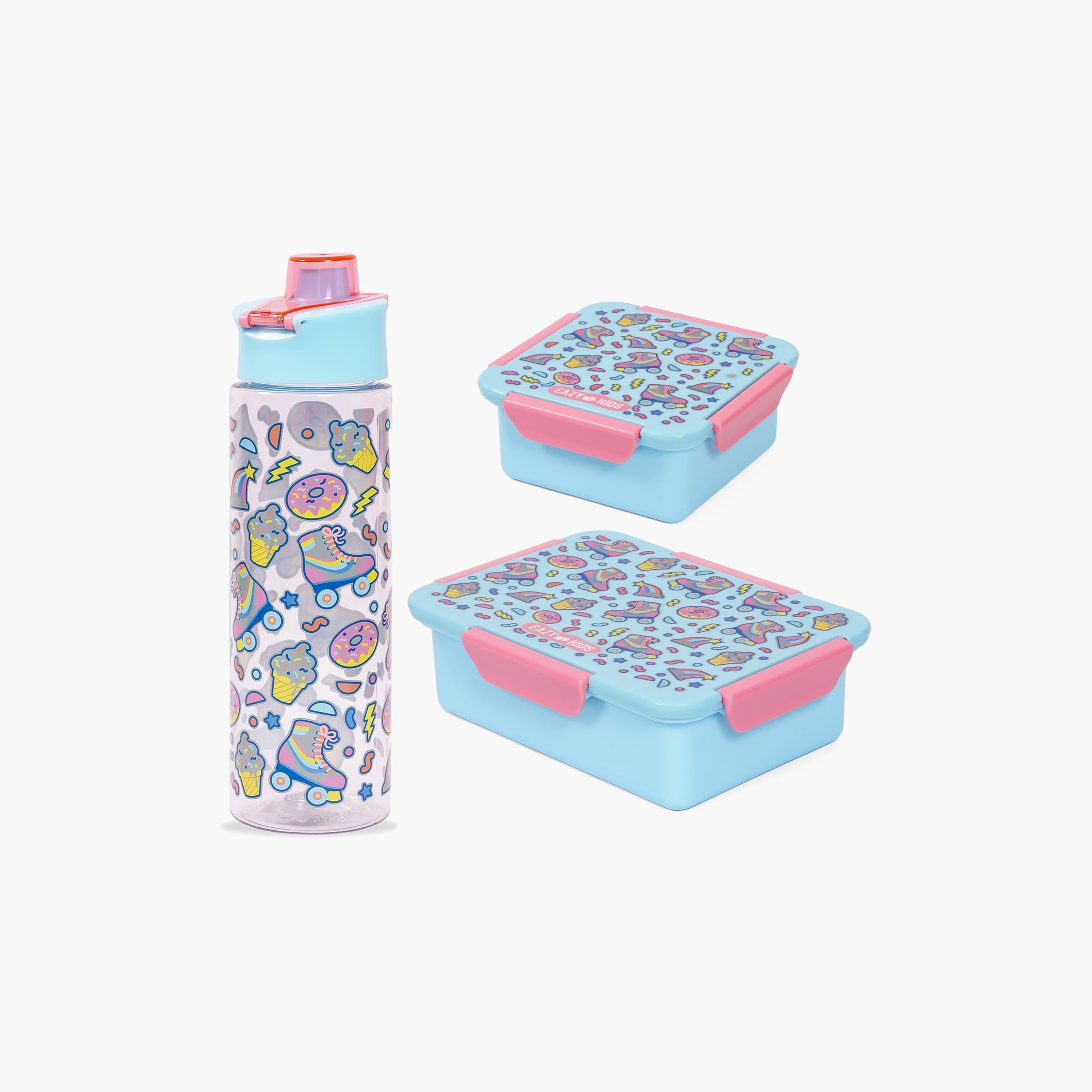 Eazy Kids Lunch Box Set And Tritan Water Bottle W/ Flip Lid, Gen Z Skater - Blue, 750 ML-school-lunchessentials-sets-image-1