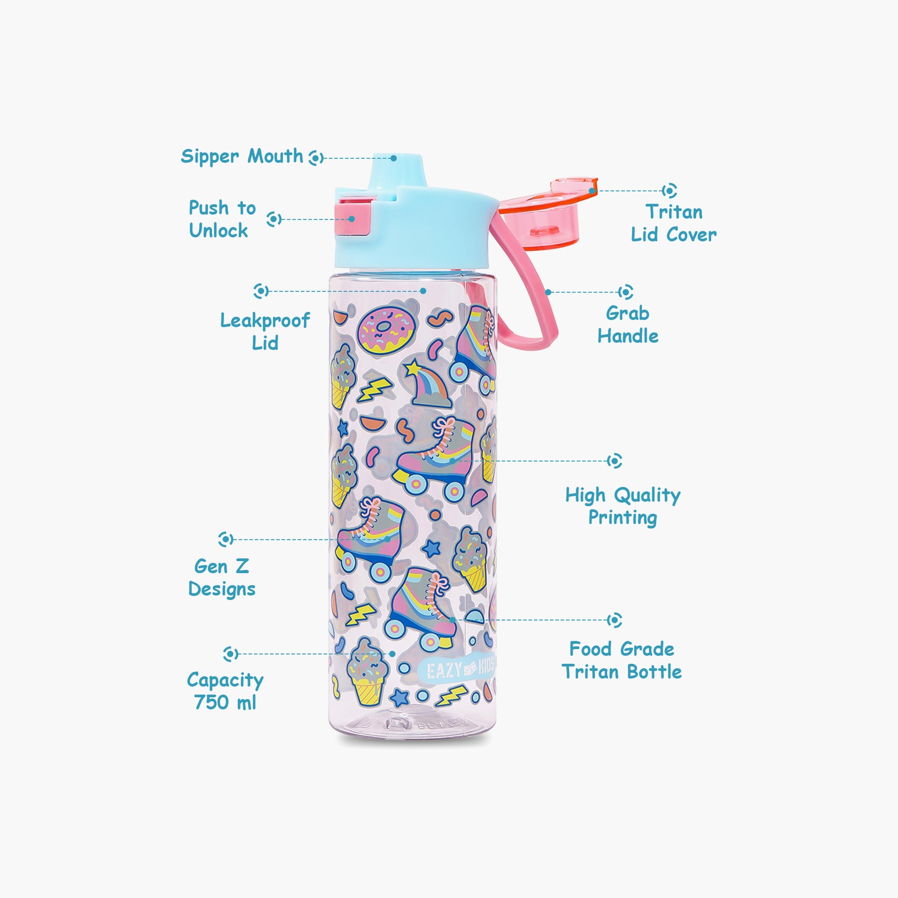 Eazy Kids Lunch Box Set And Tritan Water Bottle W/ Flip Lid, Gen Z Skater - Blue, 750 ML-school-lunchessentials-sets-image-4