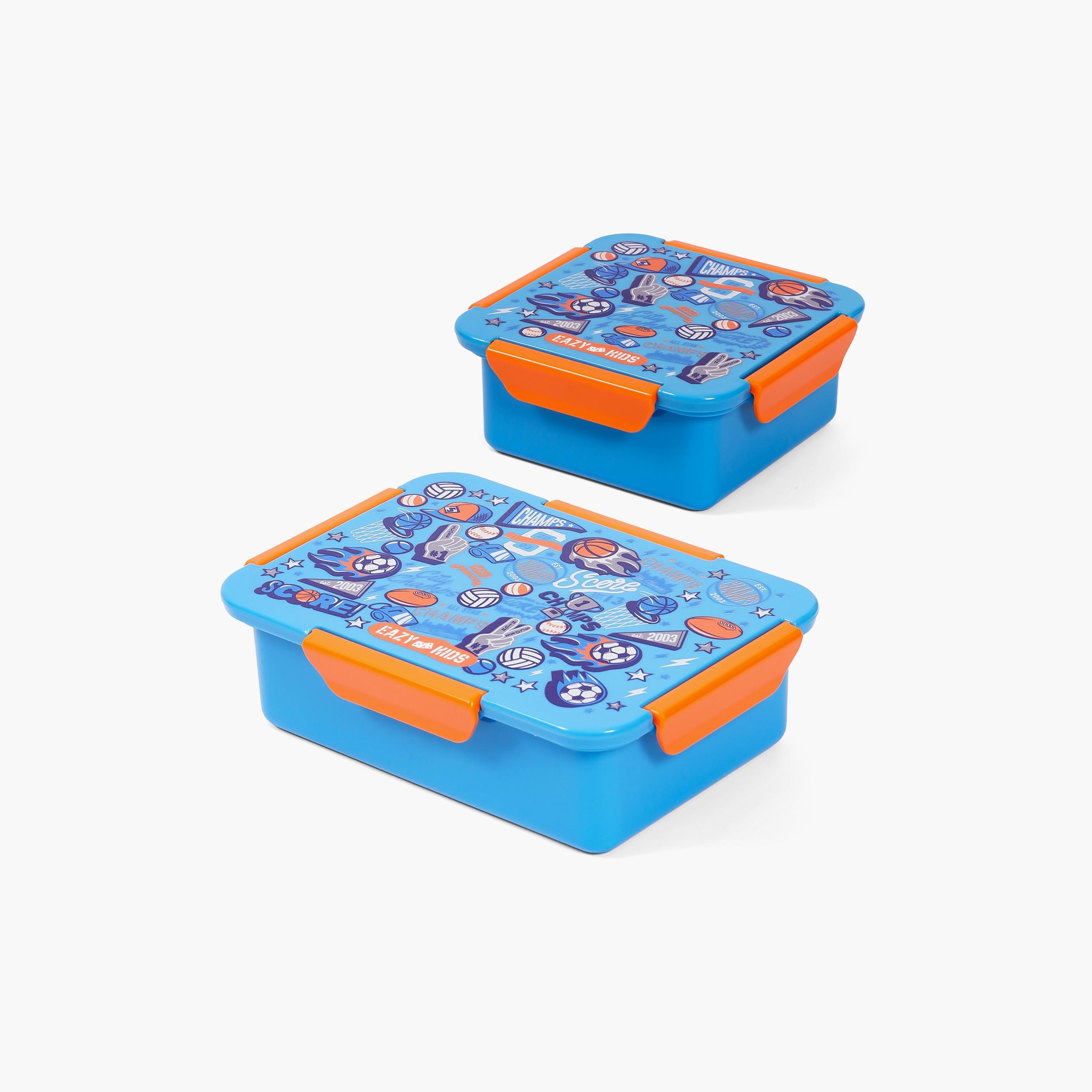 Eazy Kids Lunch Box Set, Soccer - Blue-school-lunchessentials-lunchboxes-image-1