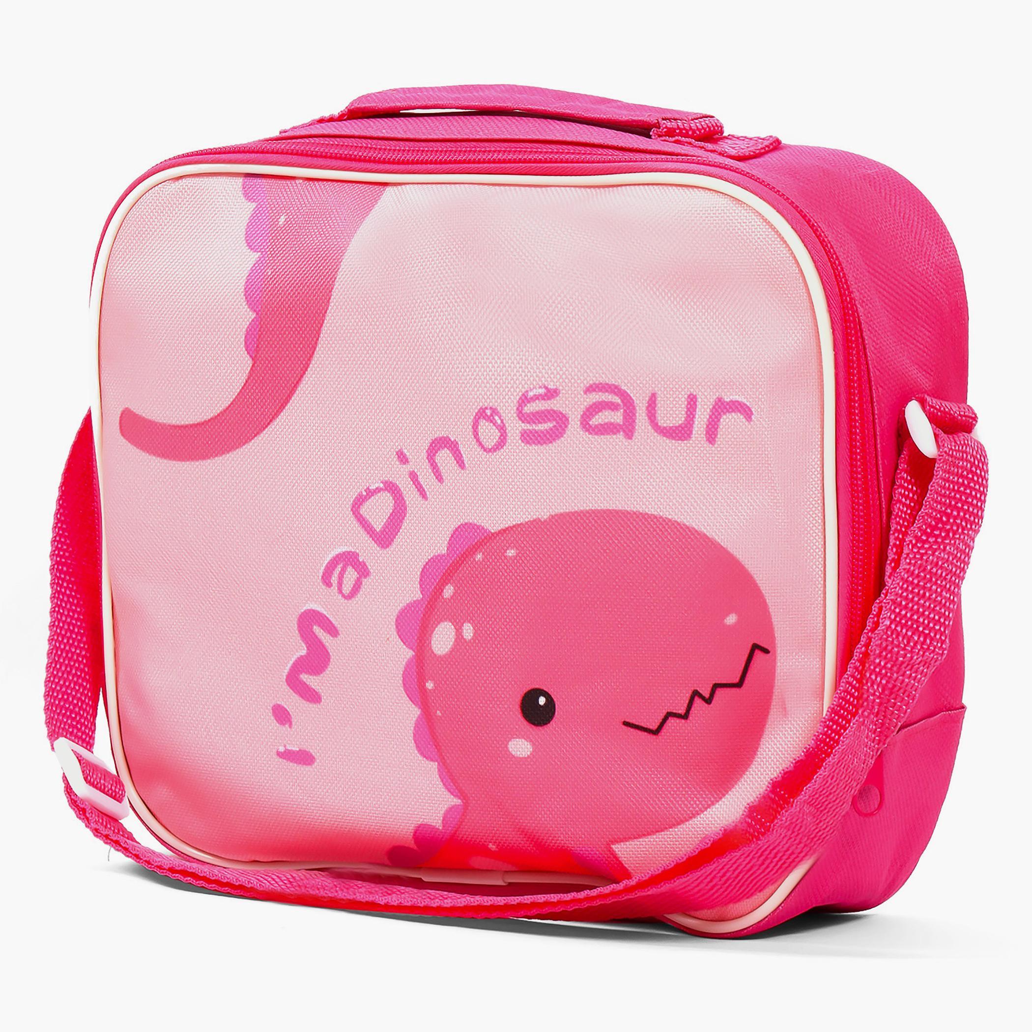 Eazy Kids Lunch Box And Water Bottle With Bag - Dino Pink-school-waterbottles-image-2