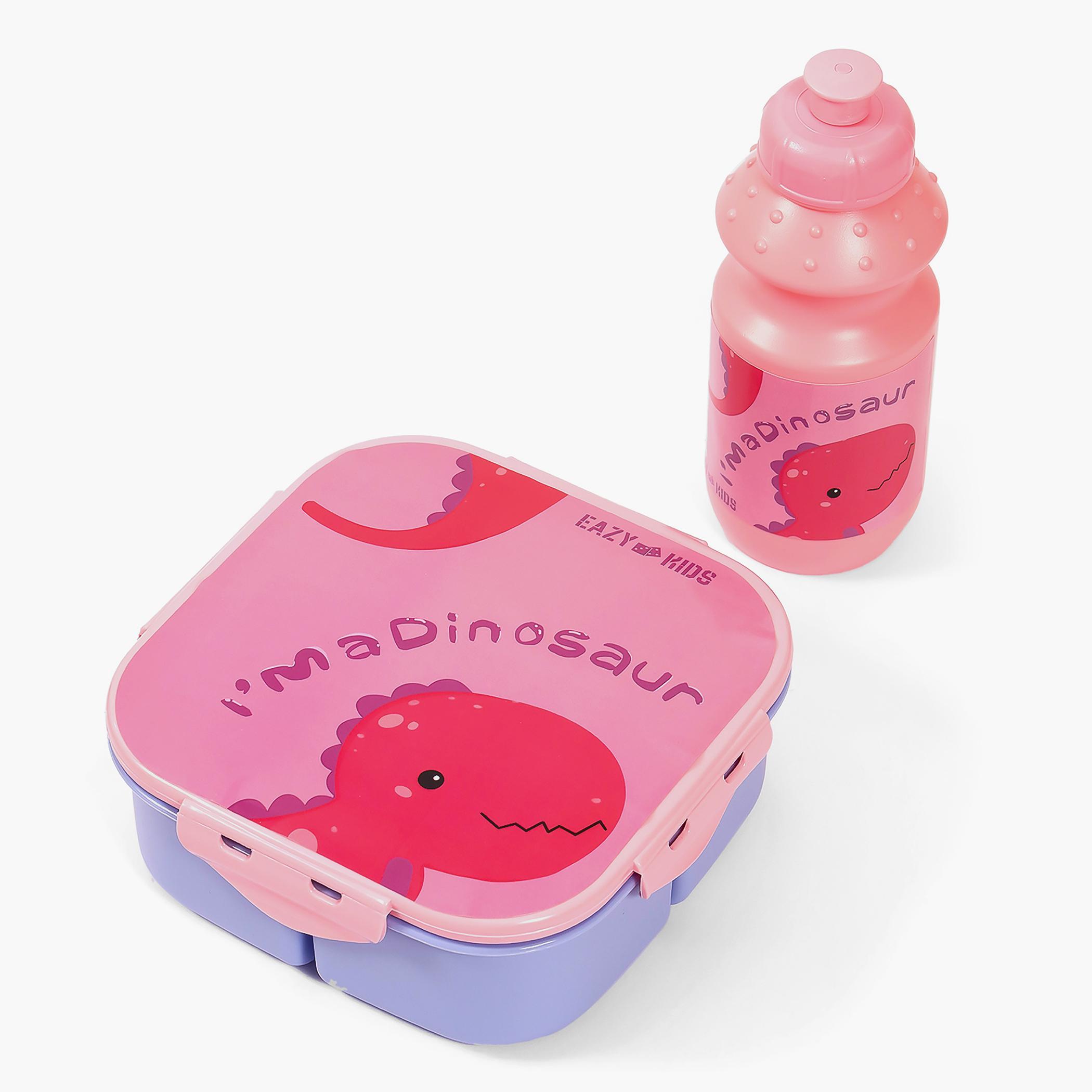 Eazy Kids Lunch Box And Water Bottle With Bag - Dino Pink-school-waterbottles-image-3