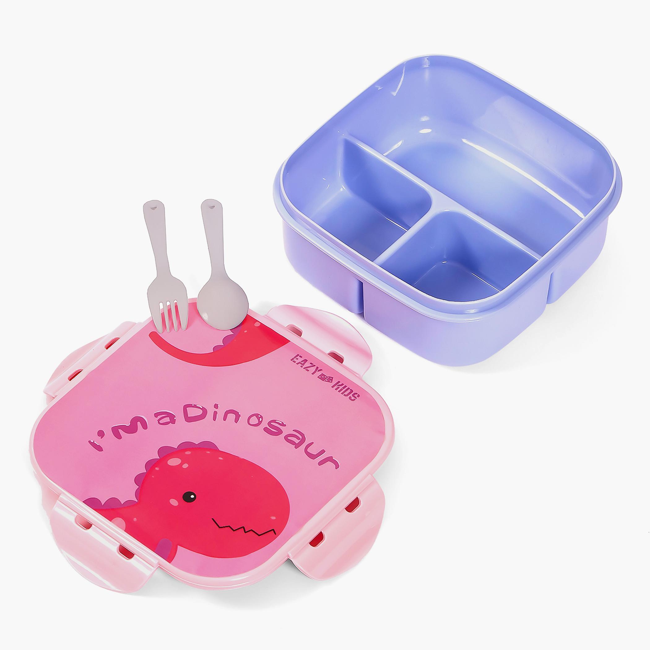 Eazy Kids Lunch Box And Water Bottle With Bag - Dino Pink-school-waterbottles-image-4