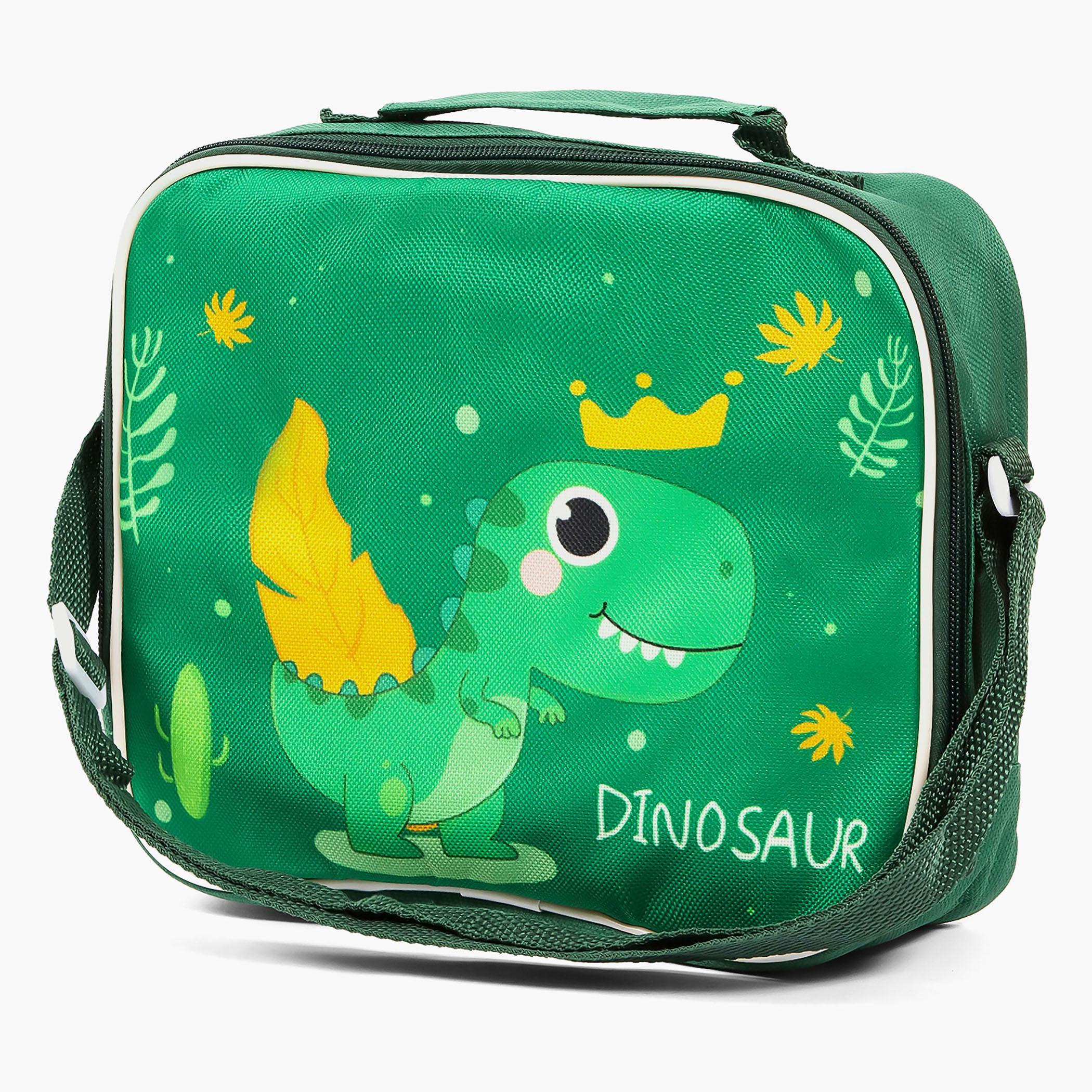 Eazy Kids Lunch Box And Water Bottle With Bag - Dino Green - 450 ml-school-waterbottles-image-2