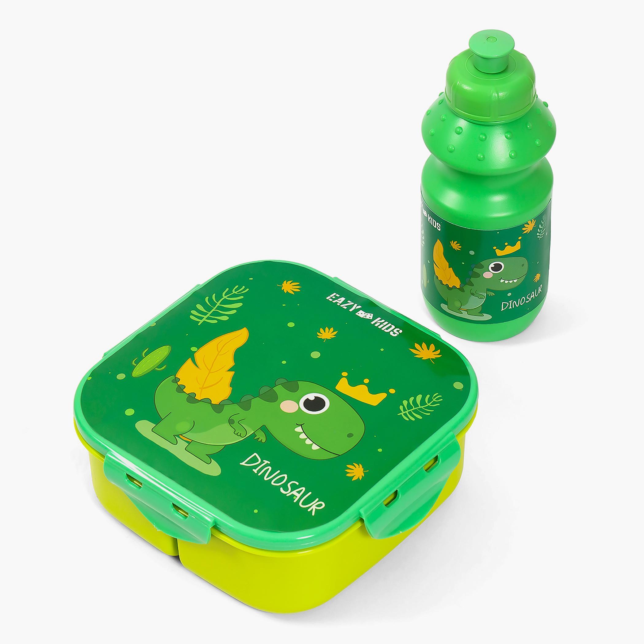 Eazy Kids Lunch Box And Water Bottle With Bag - Dino Green - 450 ml-school-waterbottles-image-3
