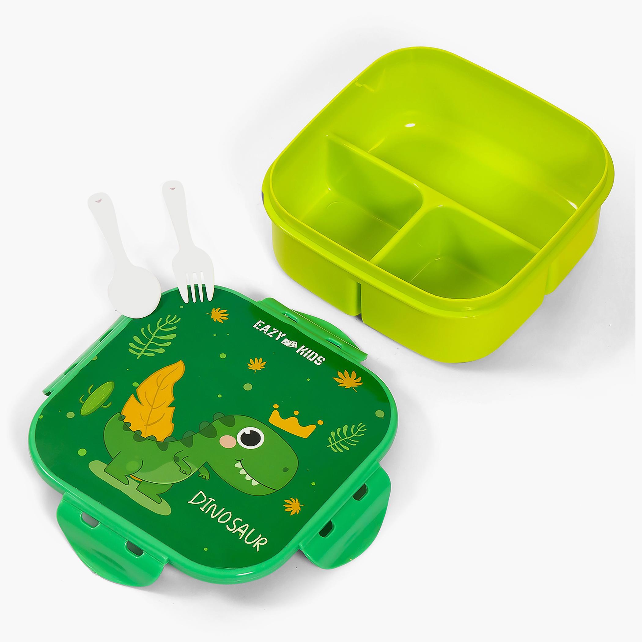 Eazy Kids Lunch Box And Water Bottle With Bag - Dino Green - 450 ml-school-waterbottles-image-4