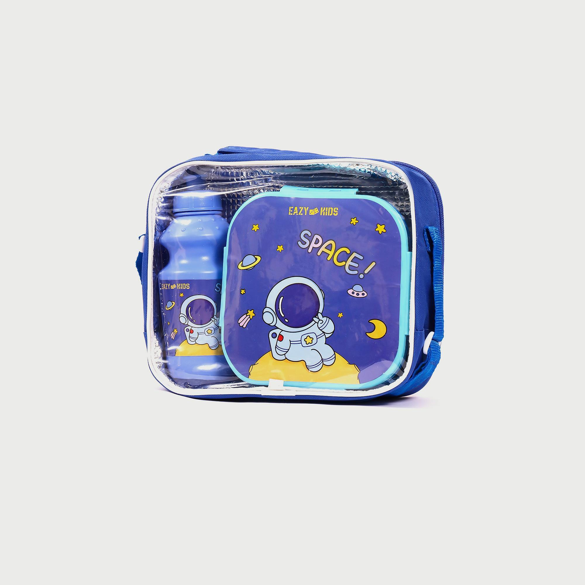 Eazy Kids Lunch Box And Water Bottle With Bag - Space Blue-school-waterbottles-image-1